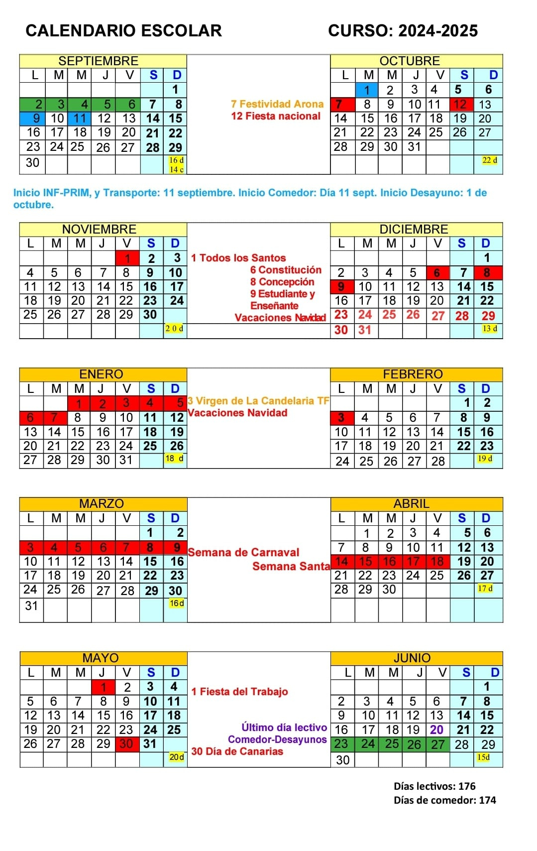 Calendario Escolar 2024-2025 | Ceip. Valle San Lorenzo | Calendario Escolar 2025 Canarias