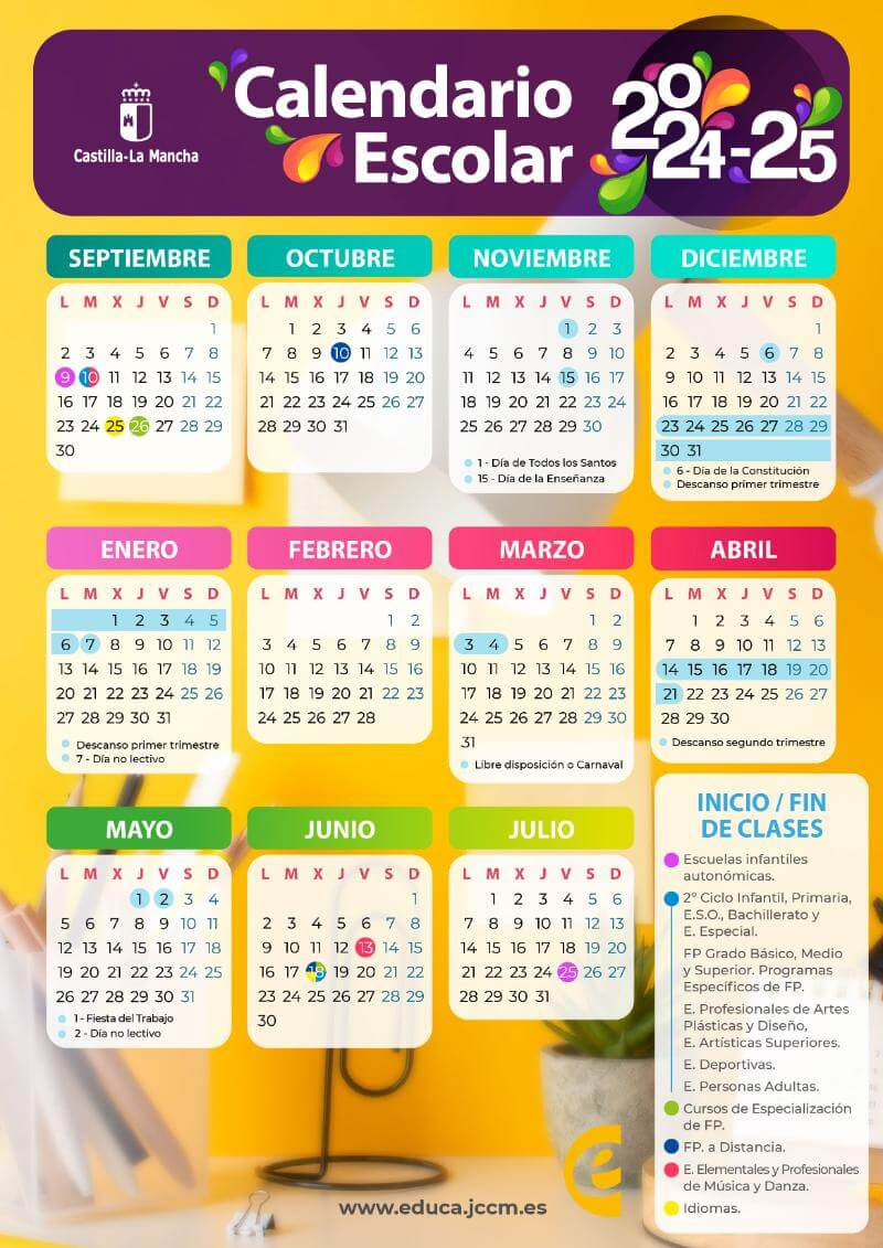 Calendario Escolar 2024/2025 En Castilla La Mancha 🗓️ 🏕️☀️ | Calendario Laboral Talavera De La Reina 2025