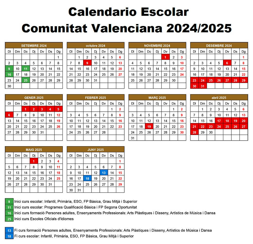 Calendario Escolar 2024/2025 En Comunidad Valenciana 🗓️ 🏕️☀️ | Calendario Escolar Alicante 2025