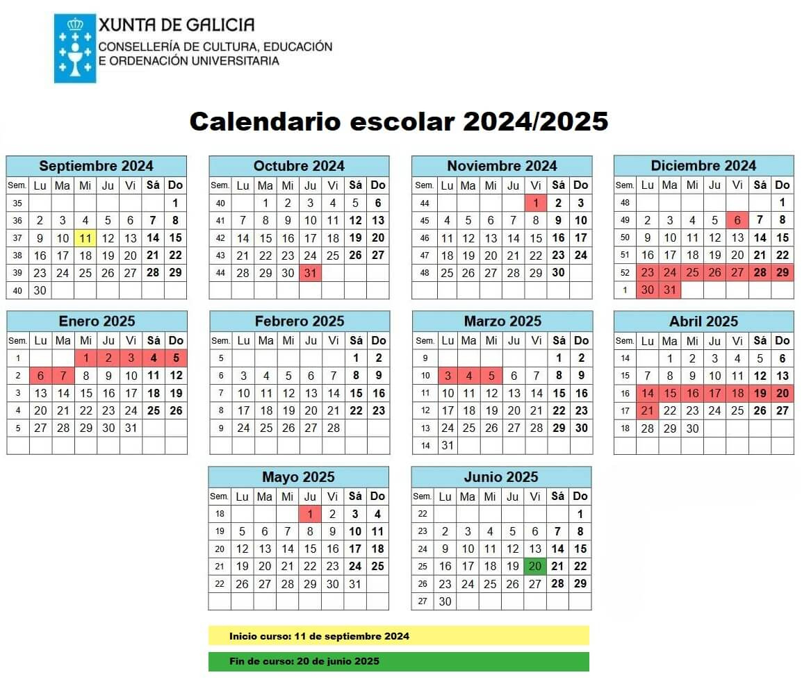 Calendario Escolar 2024/2025 En Galicia 🗓️ 🏕️☀️ | Calendario Laboral Betanzos 2025