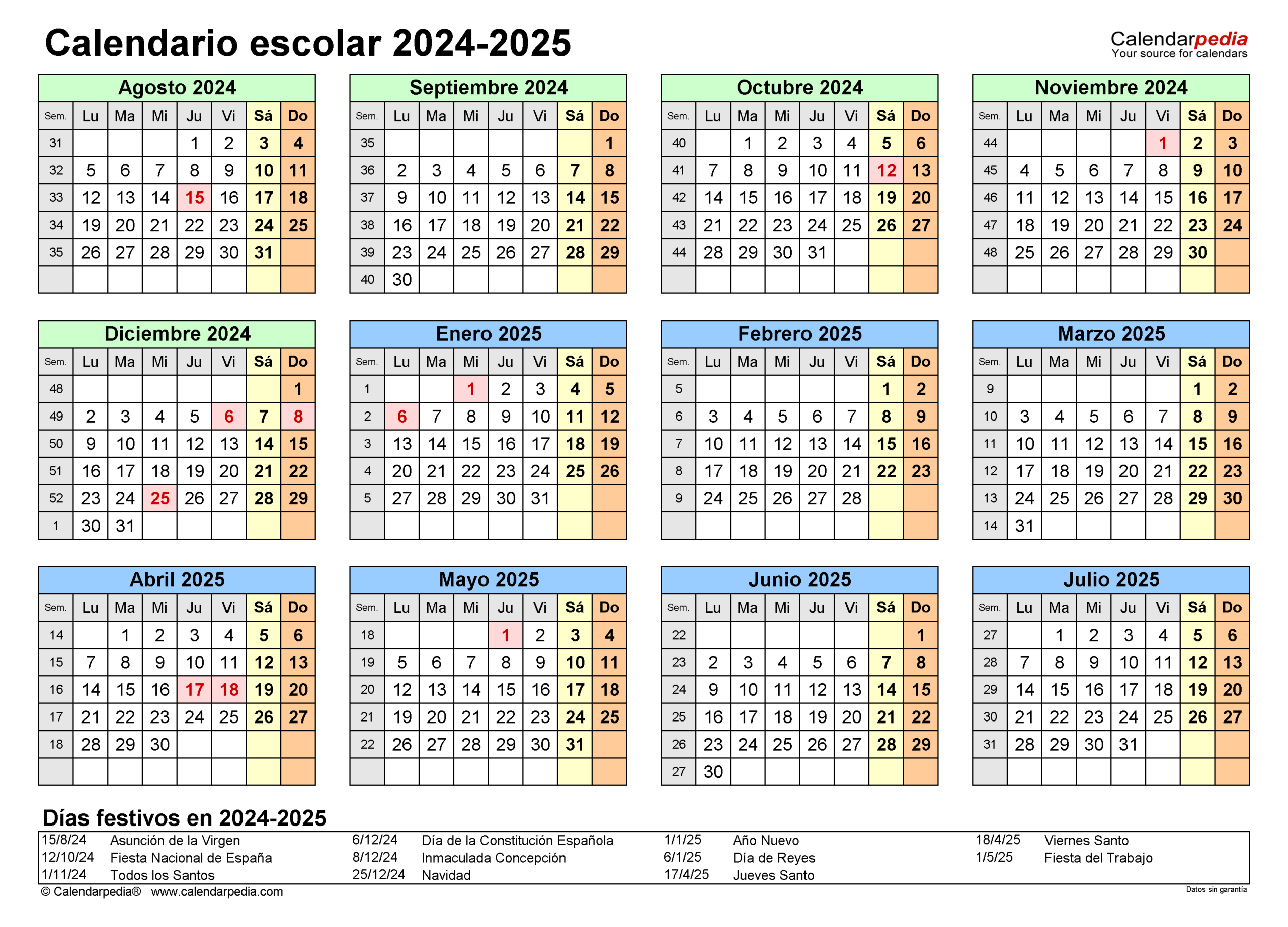 Calendario Escolar 2024-2025 En Word, Excel Y Pdf | Calendario Escolar Asturias 2025