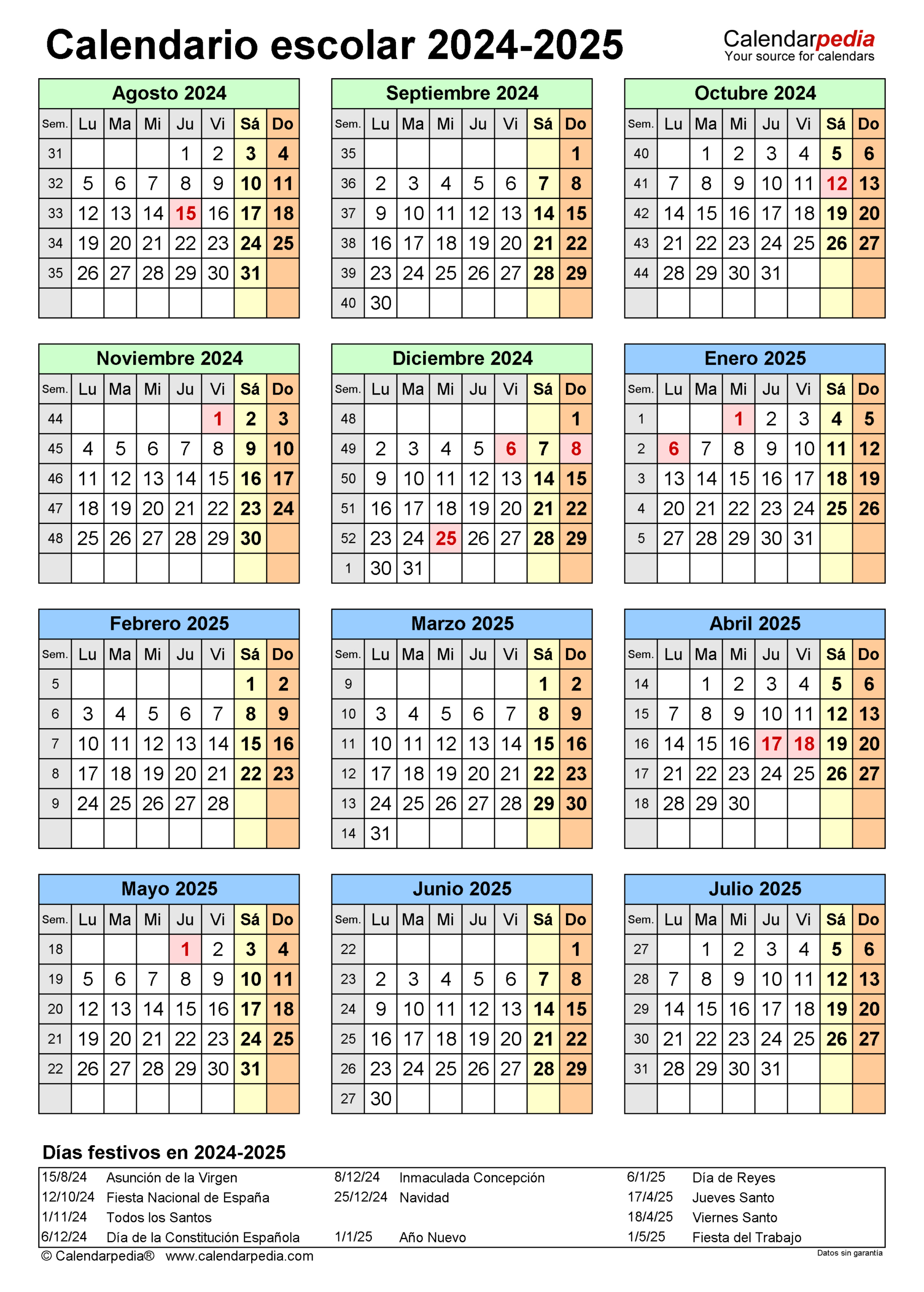 Calendario Escolar 2024-2025 En Word, Excel Y Pdf | Calendario Escolar Cyl 2025
