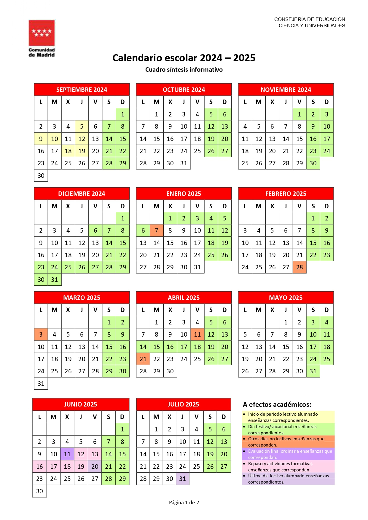 Calendario Escolar 2024-2025 - Escuela De Arte La Palma | Calendario Escolar Getafe 2025