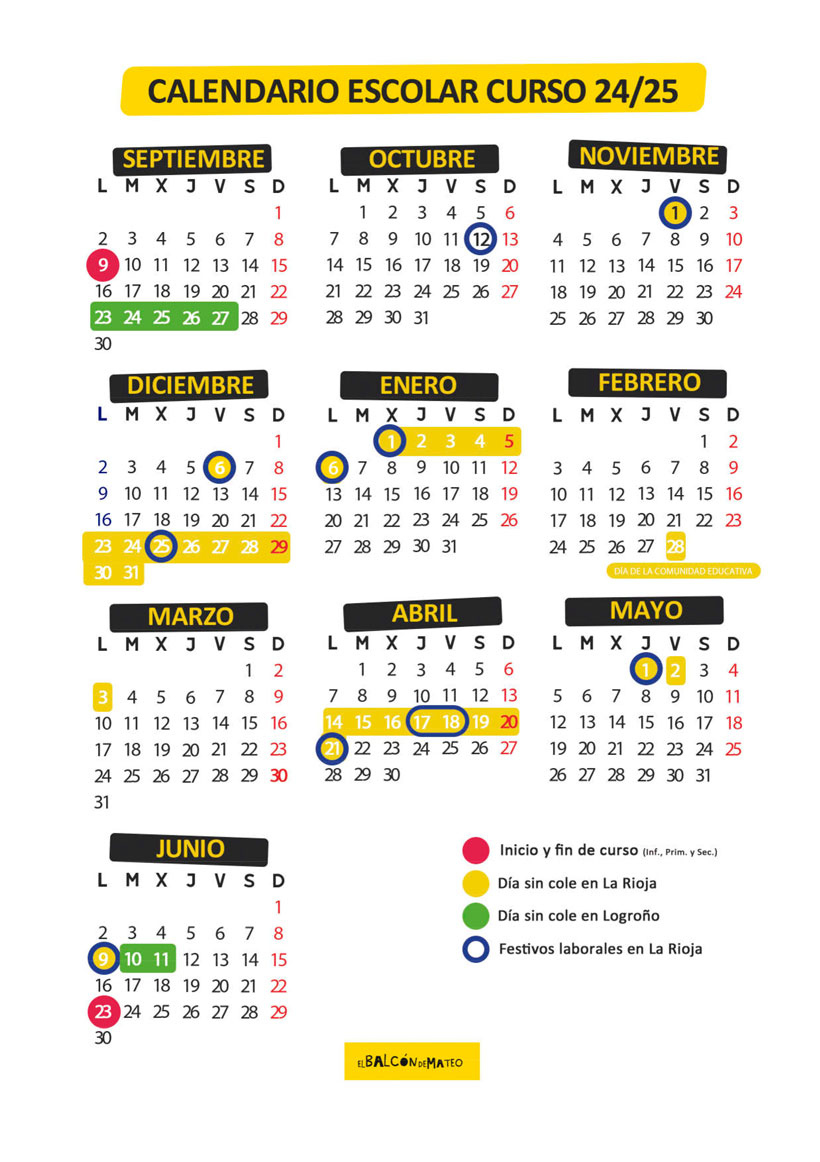 Calendario Escolar 2024/2025 La Rioja Y Logroño (Para Imprimir) | Calendario Escolar Logroño 2025