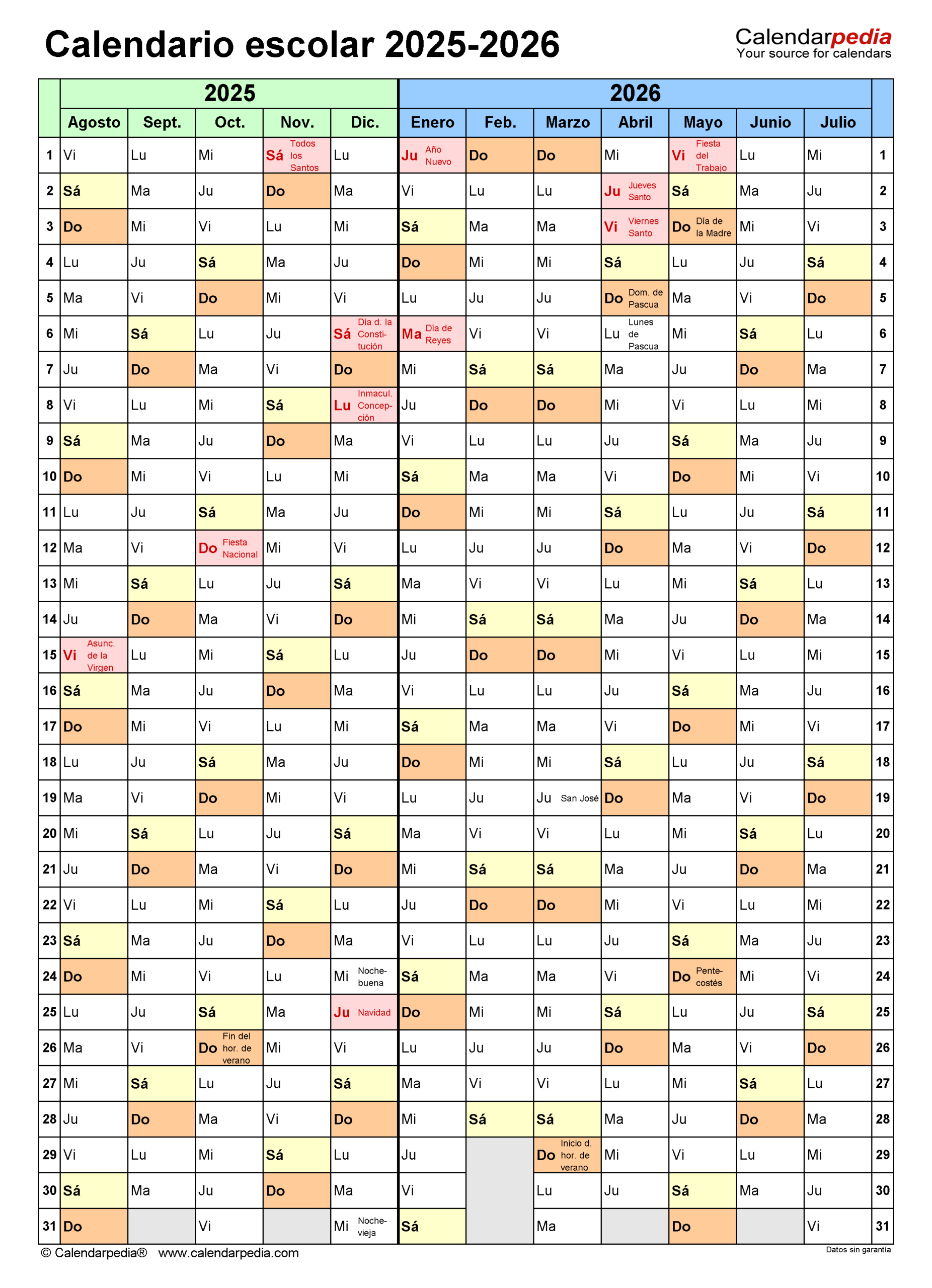 Calendario Escolar 2025-2026 En Word, Excel Y Pdf | Calendario Escolar 2025 2026 Andalucía
