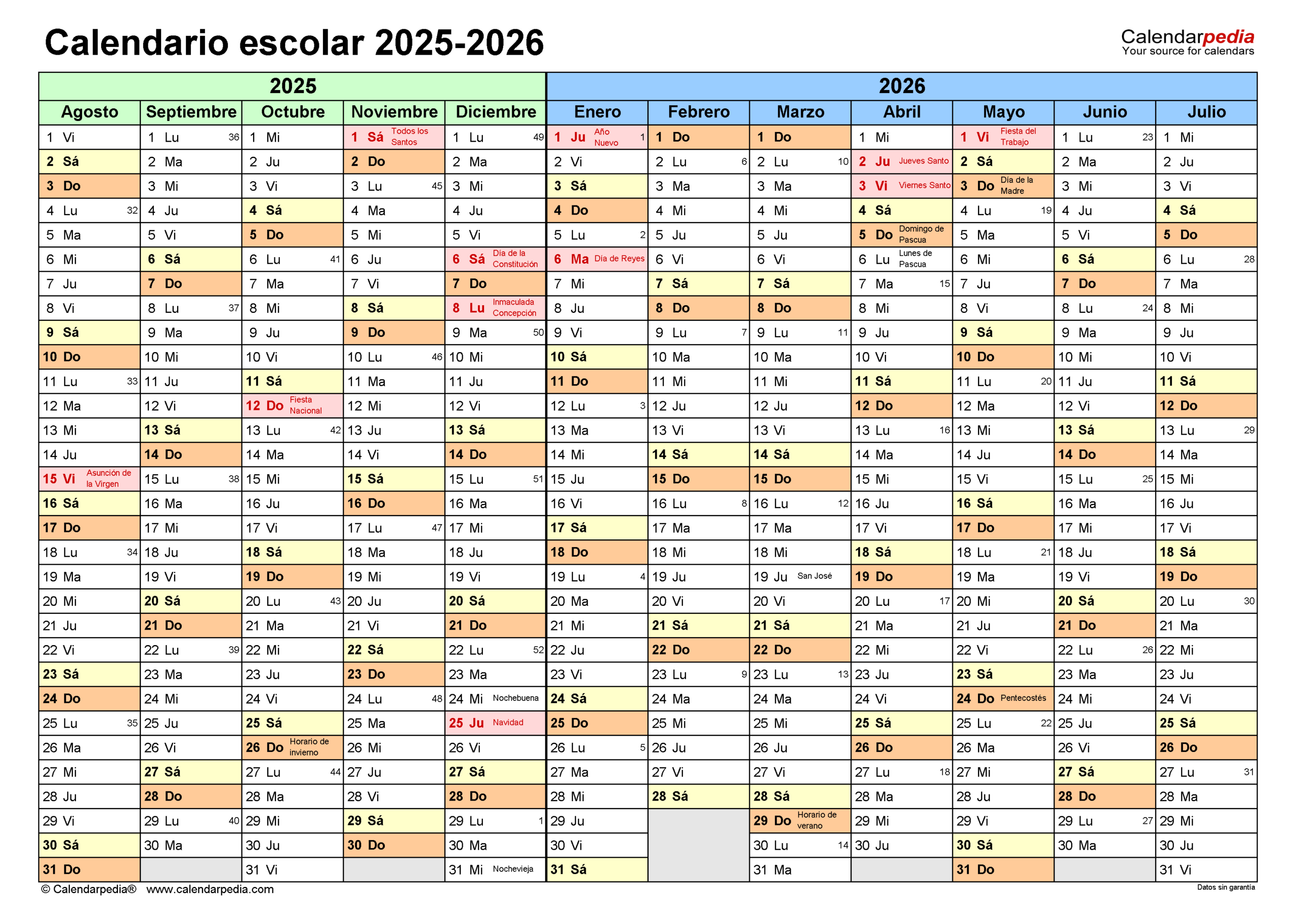 Calendario Escolar 2025-2026 En Word, Excel Y Pdf | Calendario Escolar 2025-26