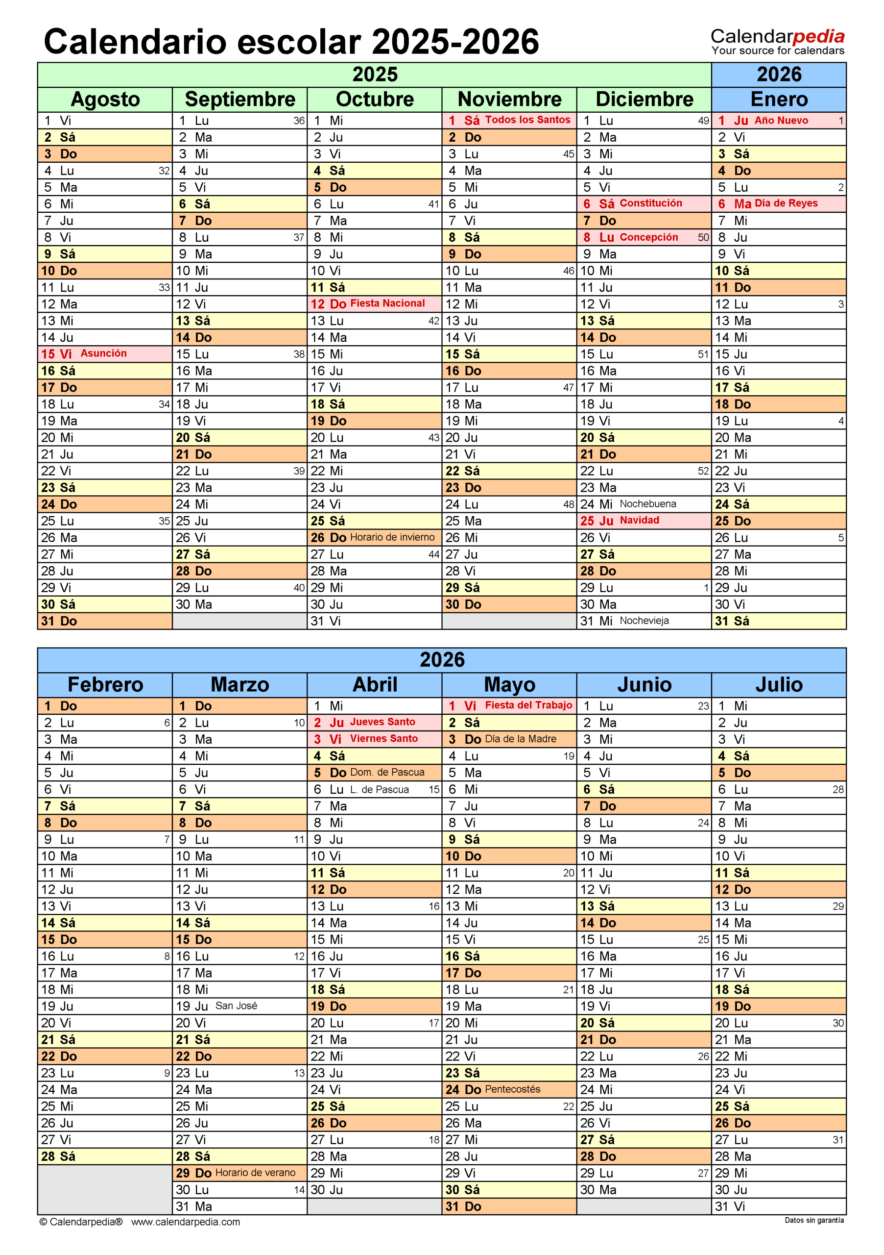Calendario Escolar 2025-2026 En Word, Excel Y Pdf | Calendario Escolar 2025-26