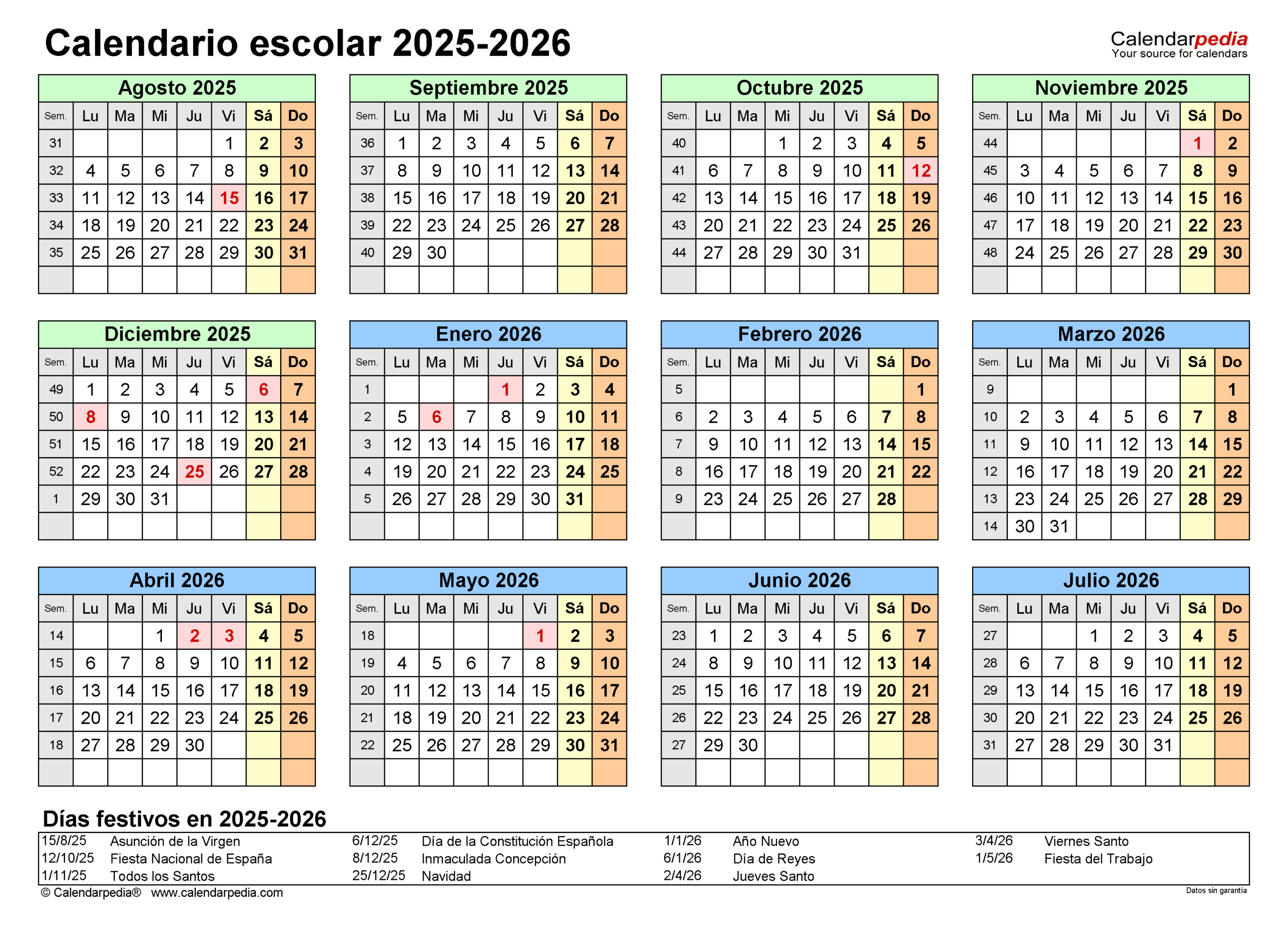 Calendario Escolar 2025-2026 En Word, Excel Y Pdf | Calendario Escolar Valencia 2025