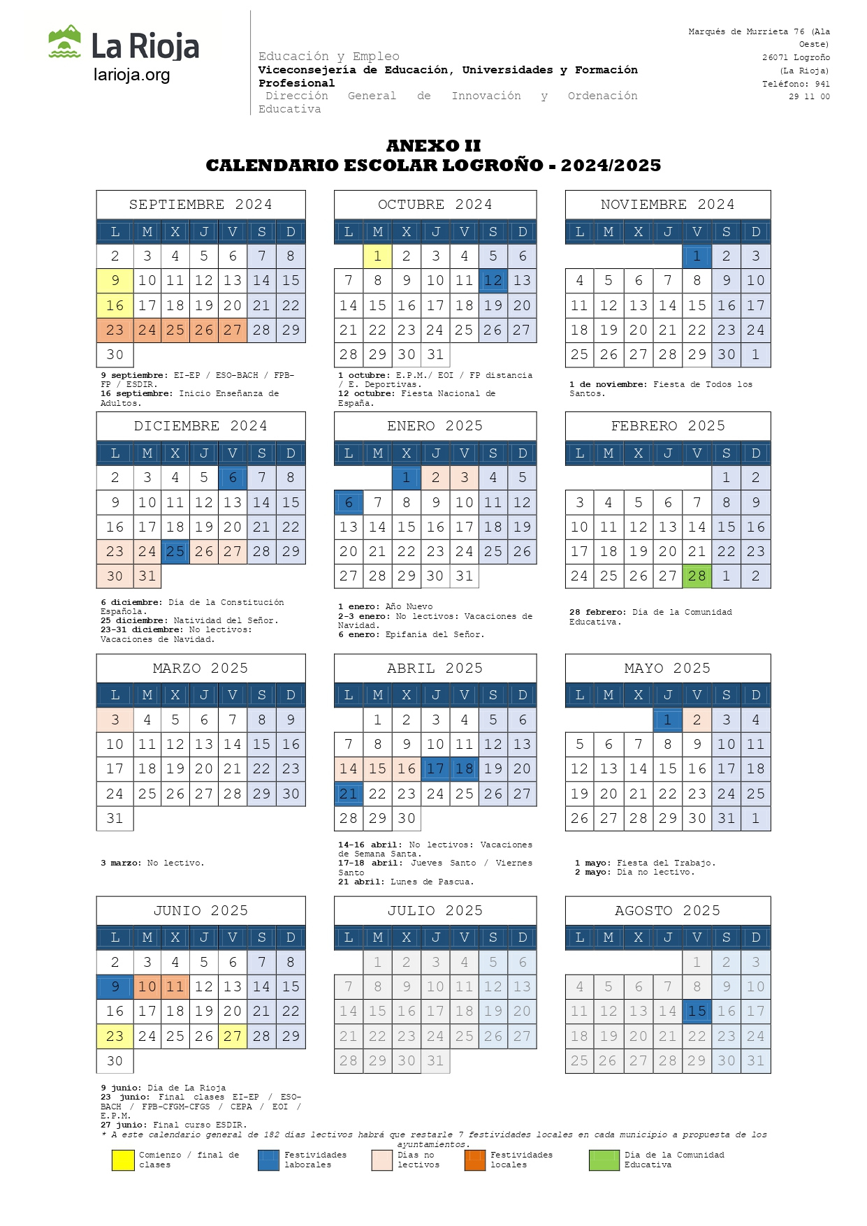 Calendario Escolar | Calendario Escolar Fuenlabrada 2025
