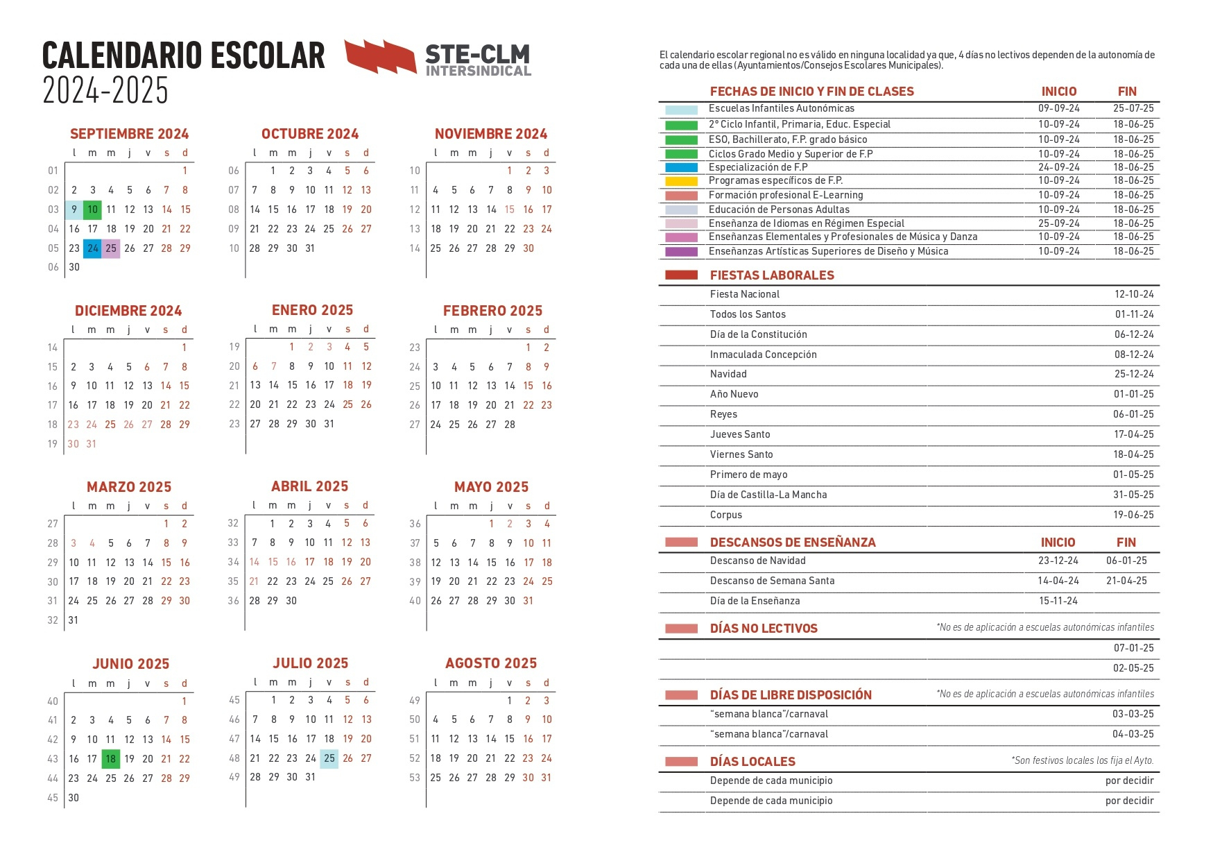 Calendario Escolar Clm 2024-25 – Sindicato De Trabajadores Y | Calendario Escolar Toledo 2025