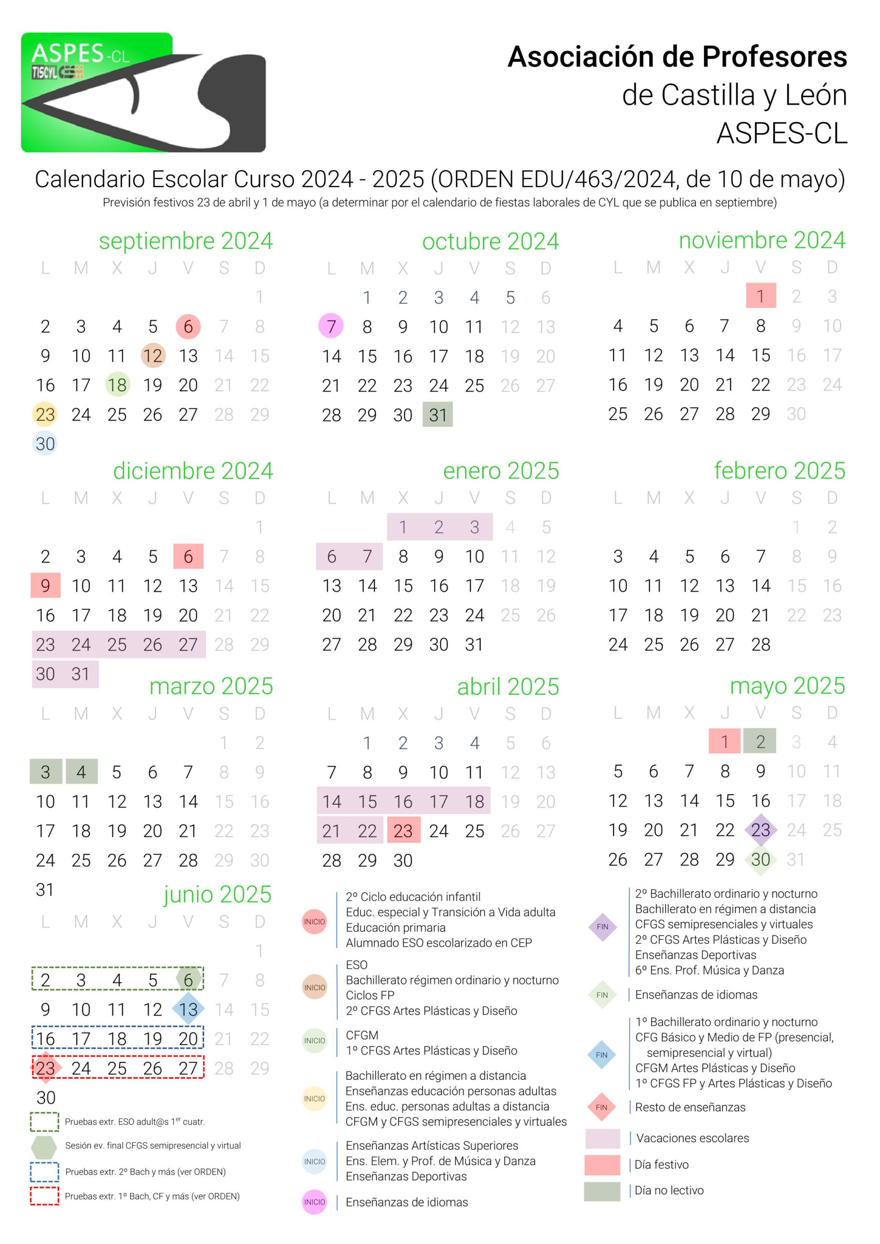Calendario Escolar Curso 2024 - 2025 | Calendario Escolar 2025 Cyl