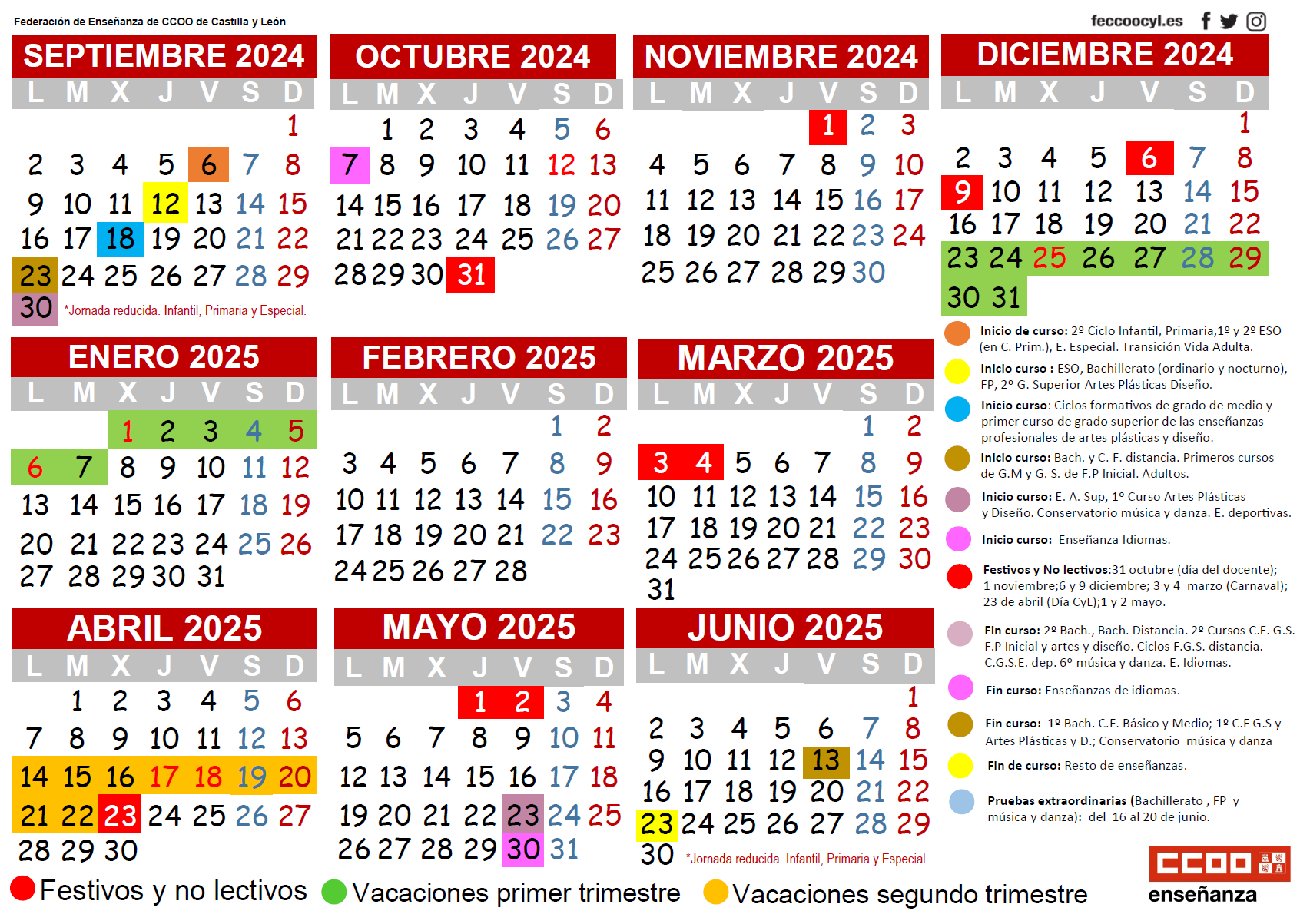 Calendario Escolar Curso 2024-2025 - Feccoocyl | Calendario Escolar Cyl 2025