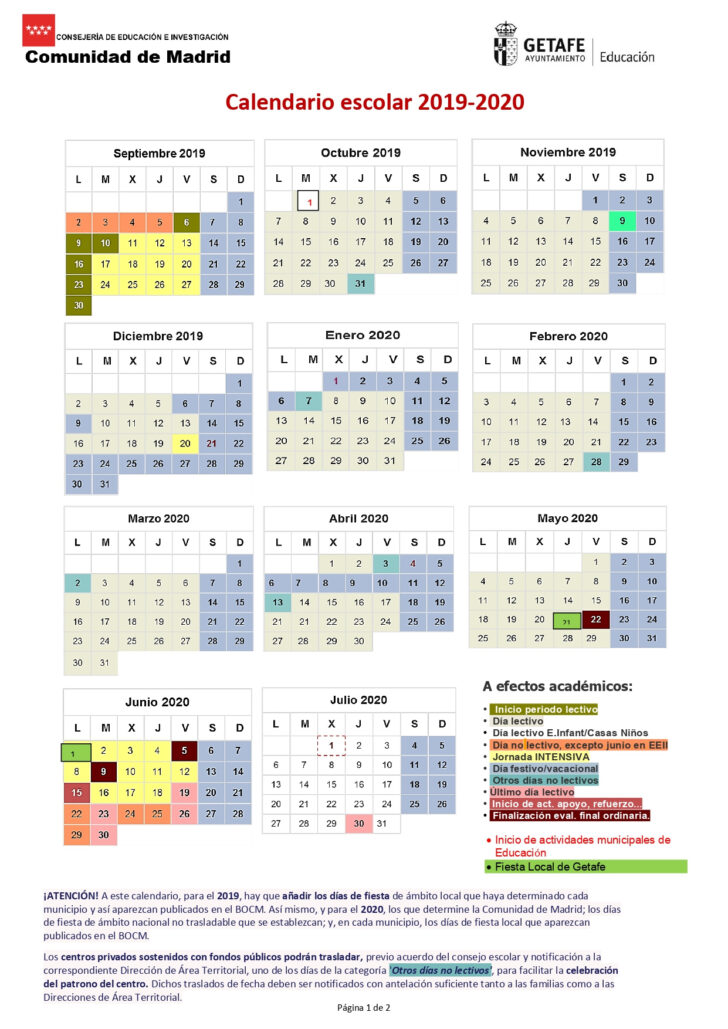 Calendario Escolar Getafe 2025