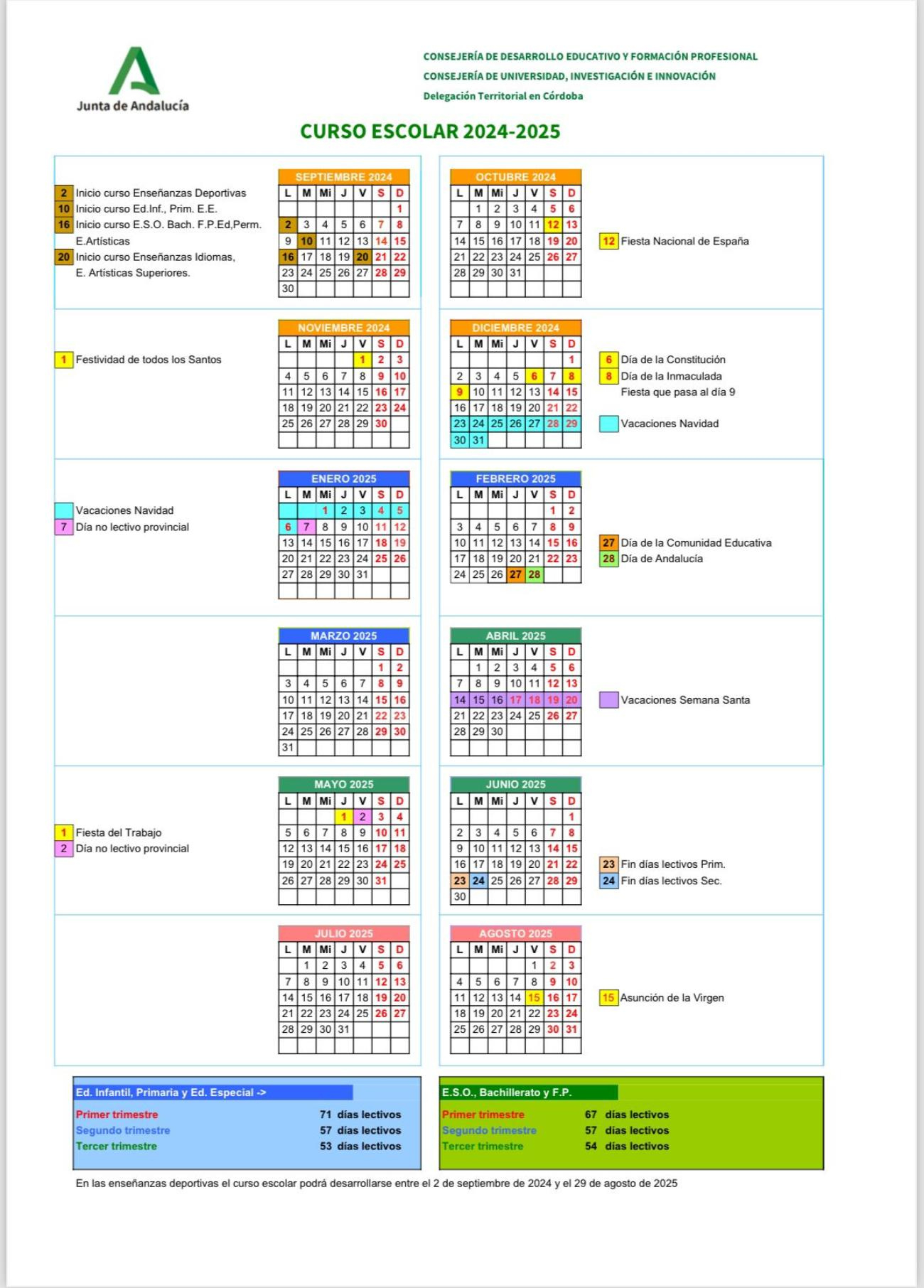 Calendario Escolar De Sevilla Para El Curso Del 2024 / 2025 | Calendario Escolar Sevilla 2025