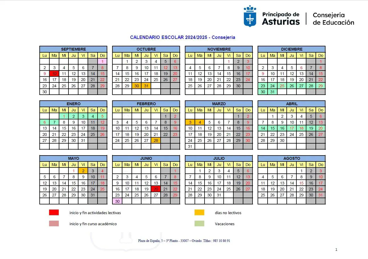 Calendario Escolar En Asturias 2024-2025 | El Comercio: Diario De | Calendario Escolar Asturias 2025