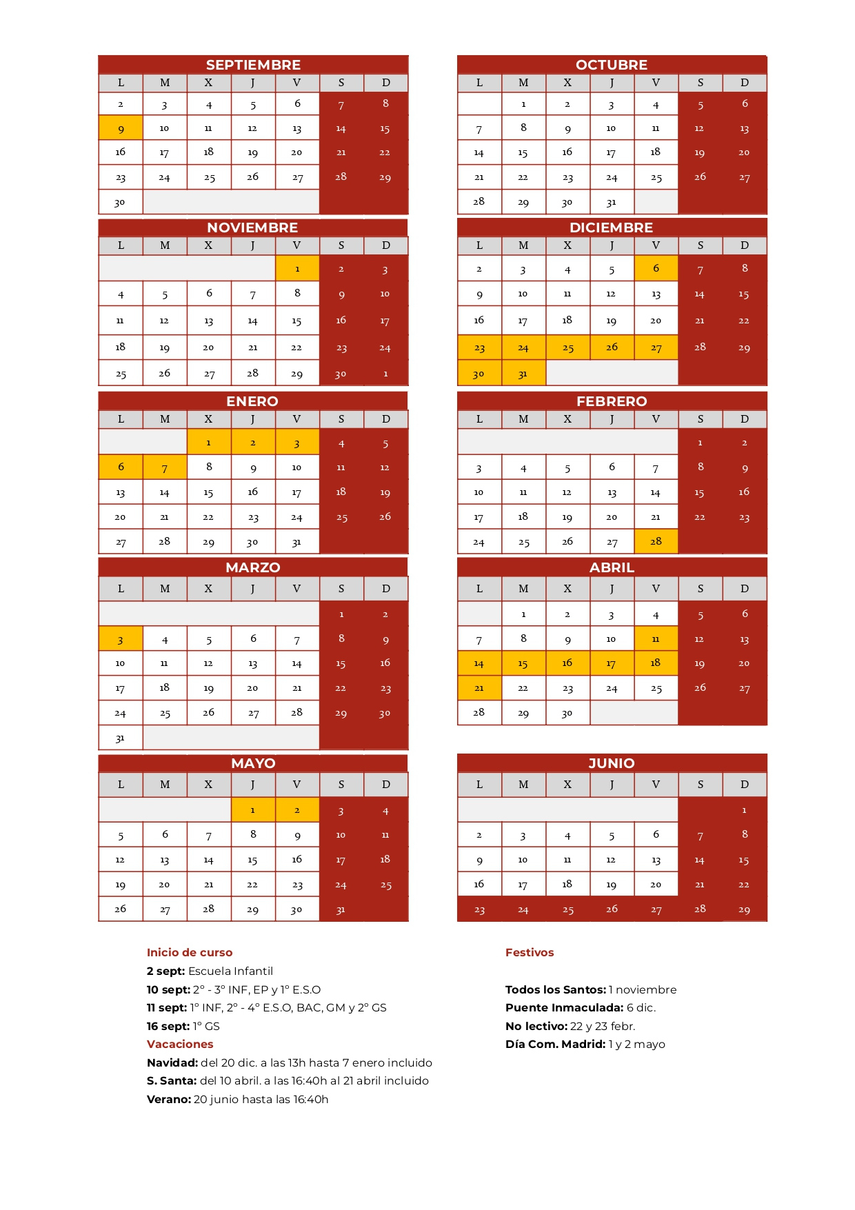 Calendario Escolar Fuenllana 2024-25 - Colegio Fuenllana Alcorcón | Calendario Escolar Fuenlabrada 2025