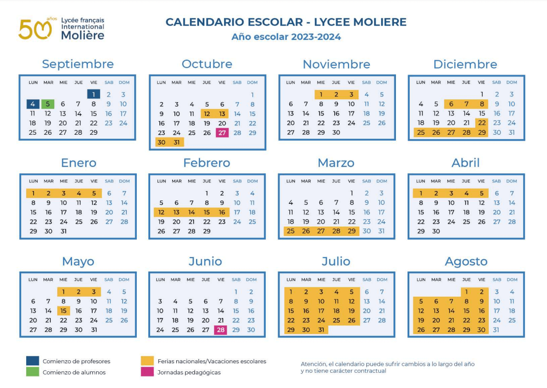 Calendario Escolar – Liceo Frances Internacional Moliere | Calendario Liceo Frances Madrid 2025