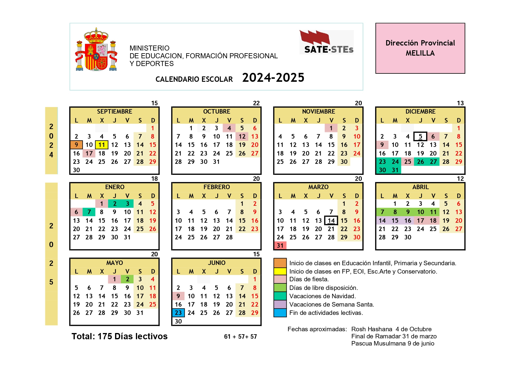 Calendario Escolar Para El Curso 2024-2025 En Los Centros Docentes | Calendario Escolar Melilla 2025