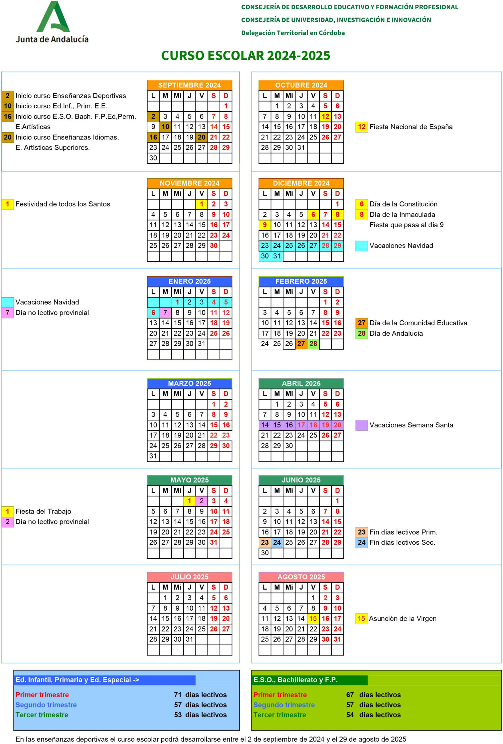 Calendario Escolar Provincial De Córdoba Para El Curso 2024/2025 | Calendario Laboral Cordoba 2025