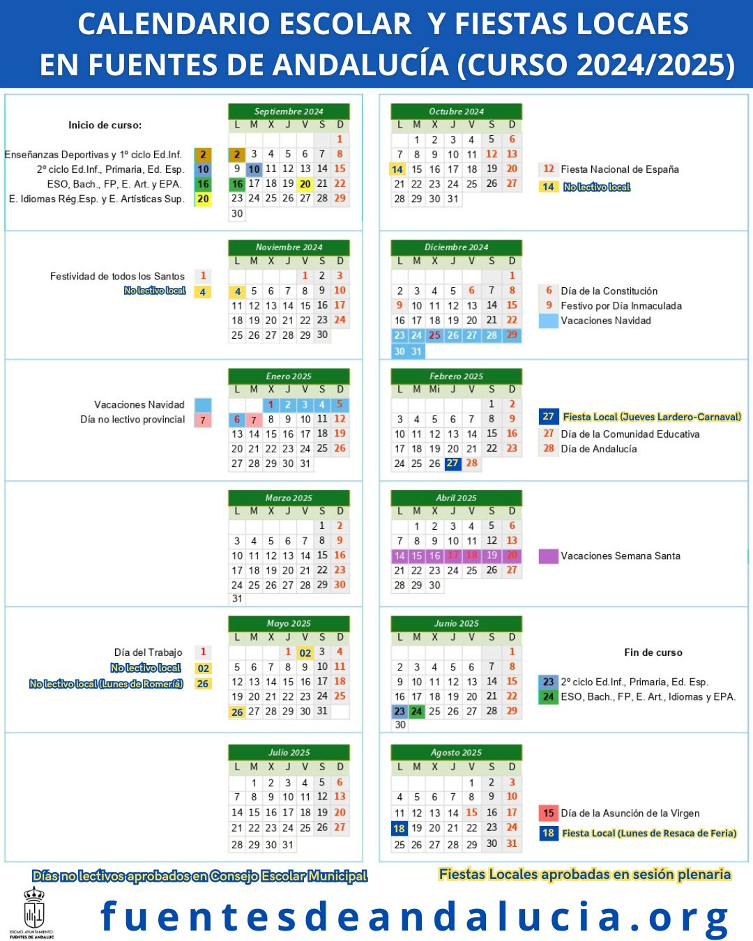 Calendario Escolar Y Fiestas Locales En Fuentes De Andalucía | Calendario Escolar 2025 Andalucia