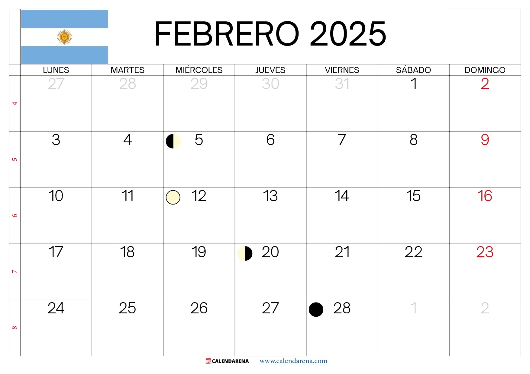 Calendario Febrero 2025 Argentina Para Imprimir | Calendario De Febrero 2025