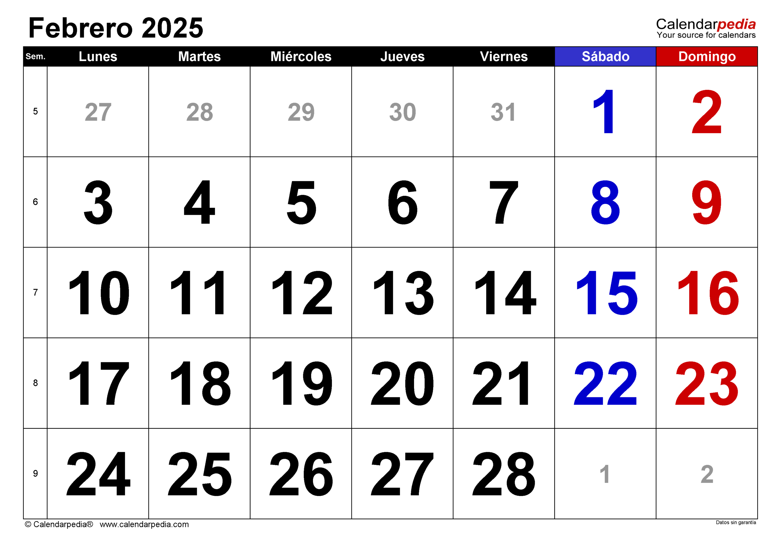 Calendario Febrero 2025 En Word, Excel Y Pdf - Calendarpedia | Calendario Febrero 2025 Para Imprimir