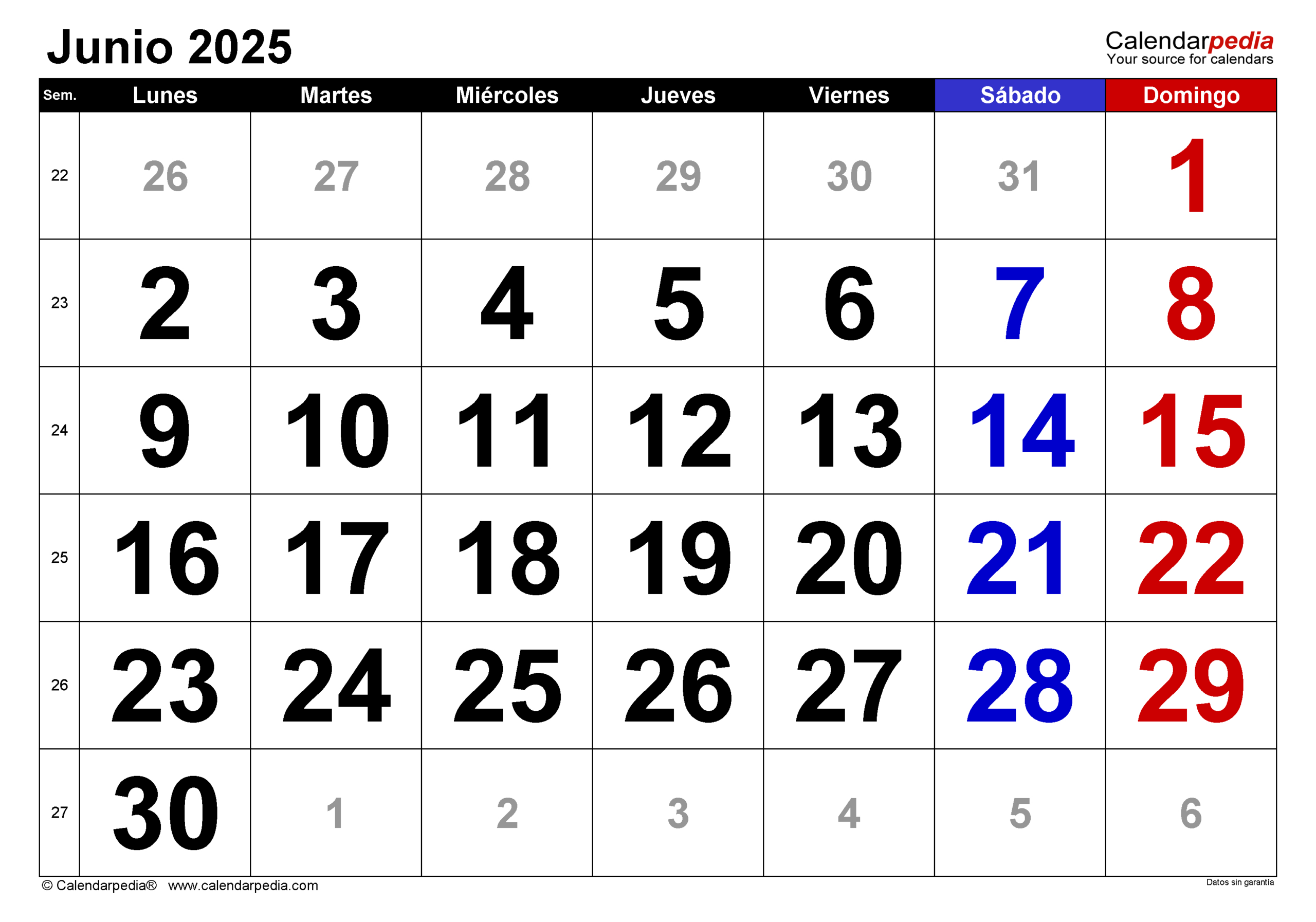 Calendario Junio 2025 En Word, Excel Y Pdf - Calendarpedia | Calendario De Junio 2025
