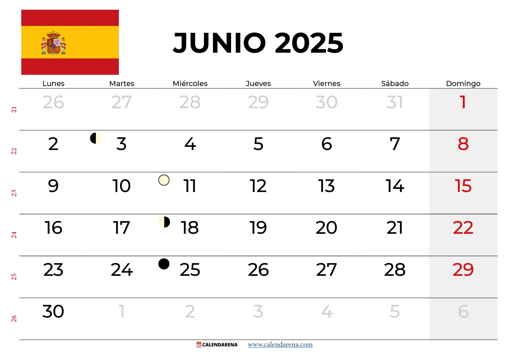 Calendario Junio 2025 España | Calendario De Junio 2025
