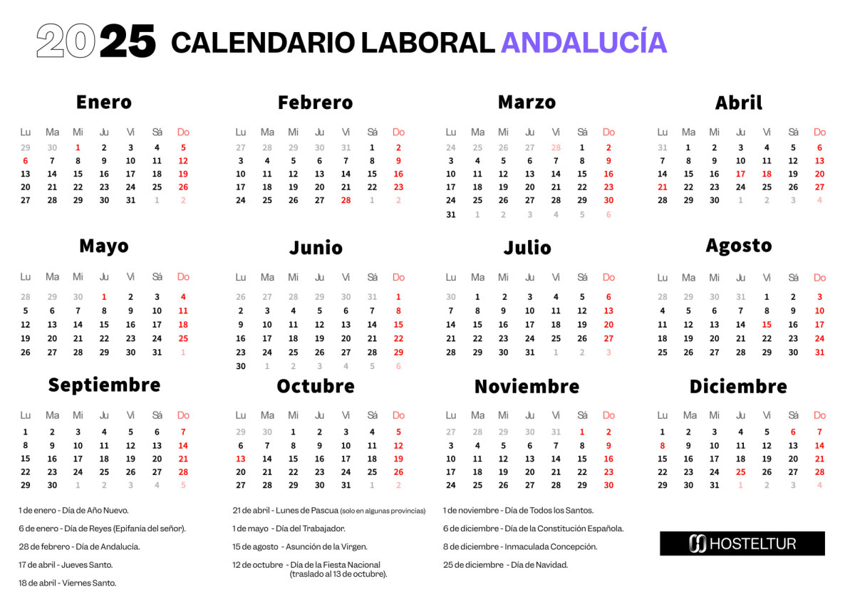 Calendario Laboral 2025 Andalucía: Todos Los Festivos Y Puentes | Calendario Laboral Jaen 2025