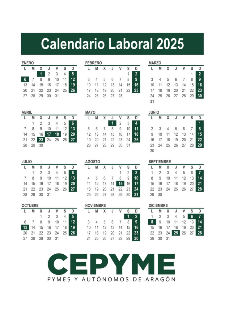 Calendario Laboral 2025 Zaragoza