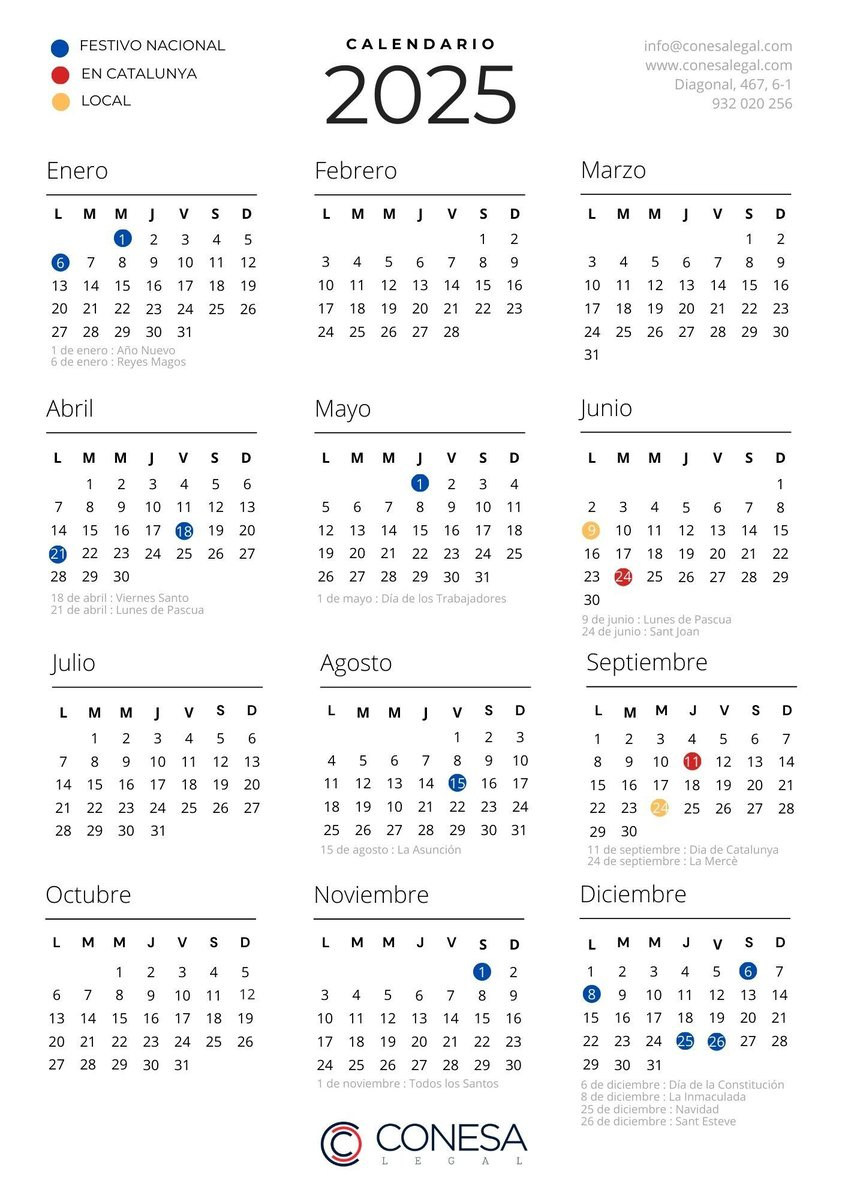 Calendario Laboral Barcelona 2025 | Calendario 2025 Con Festivos