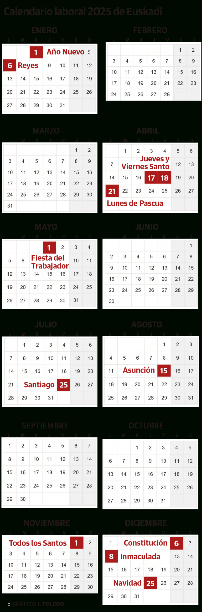 Calendario Laboral De 2025 En Euskadi: Estos Son Los Festivos | El | Calendario Laboral Vizcaya 2025
