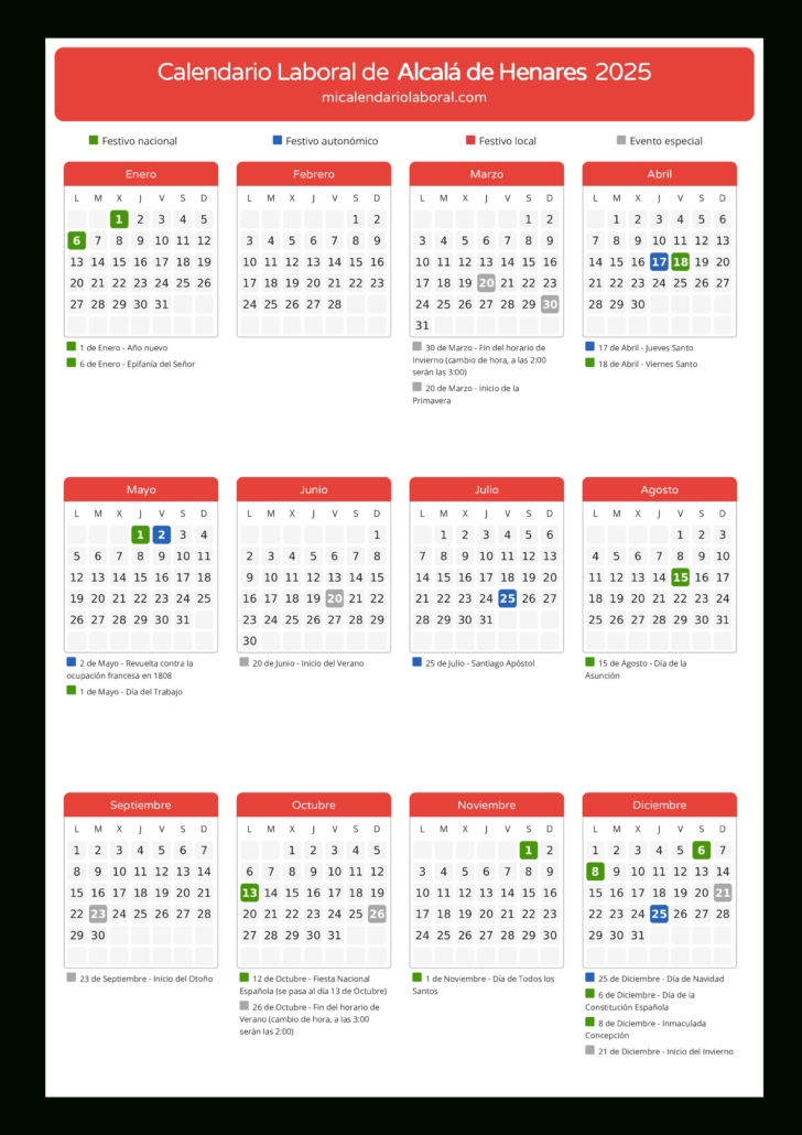 Calendario Laboral 2025 Alcala De Henares