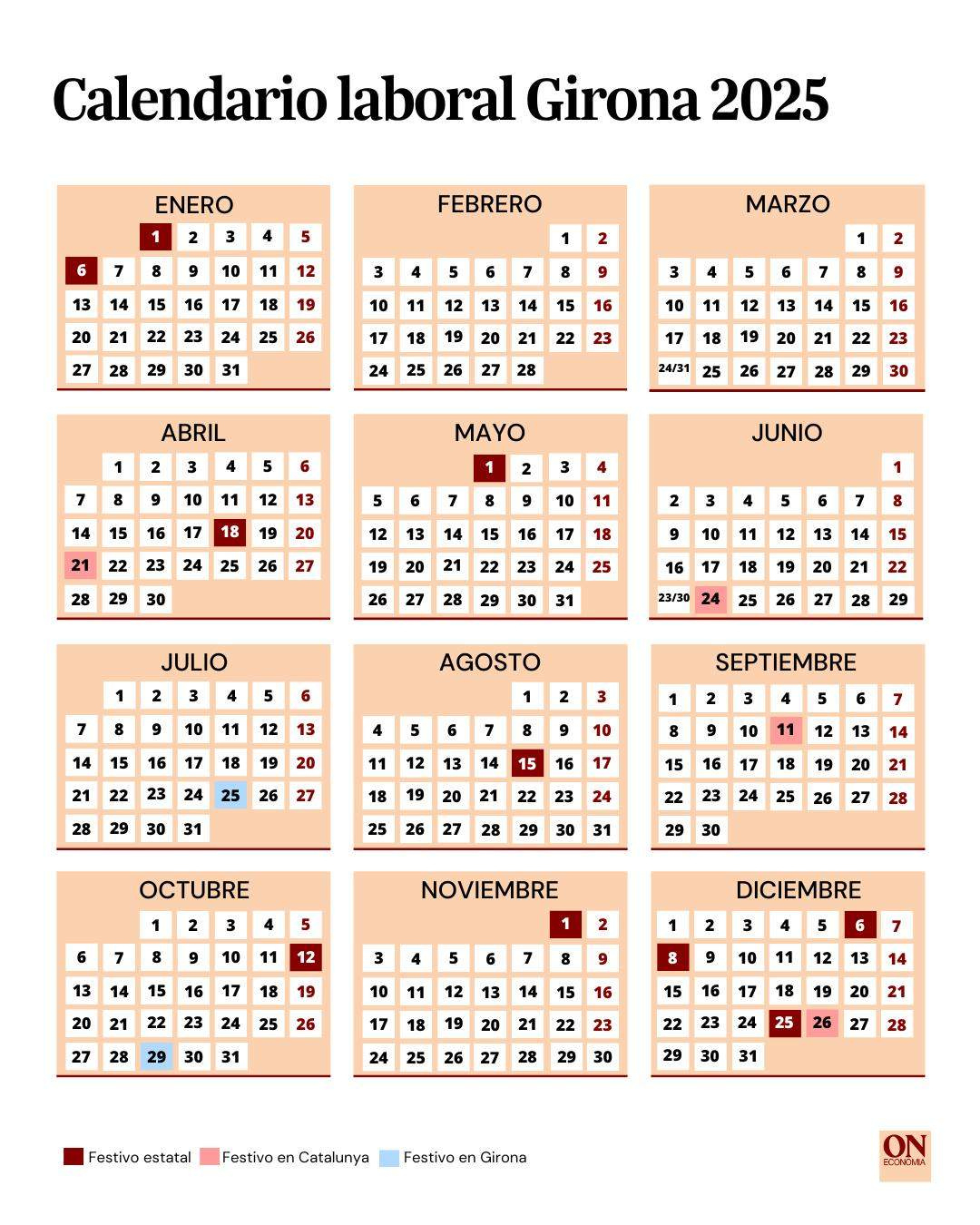 Calendario Laboral De Girona 2025: Todos Los Puentes Y Festivos | Calendario Laboral 2025 Girona