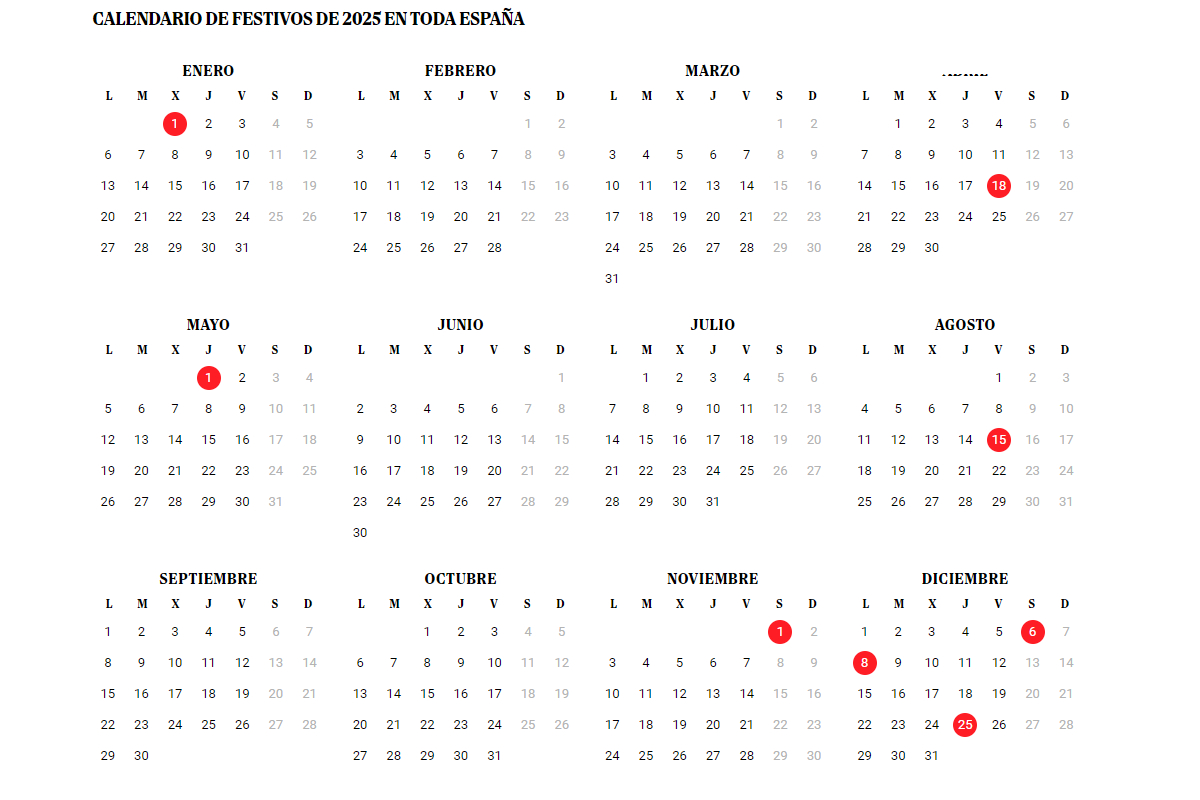 Calendario Laboral De La Comunidad Valenciana 2025: Días Festivos | Calendario Laboral Elche 2025