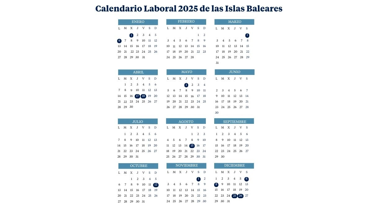 Calendario Laboral De Las Islas Baleares (2024-2025): Días Festivos | Calendario Laboral 2025 Baleares