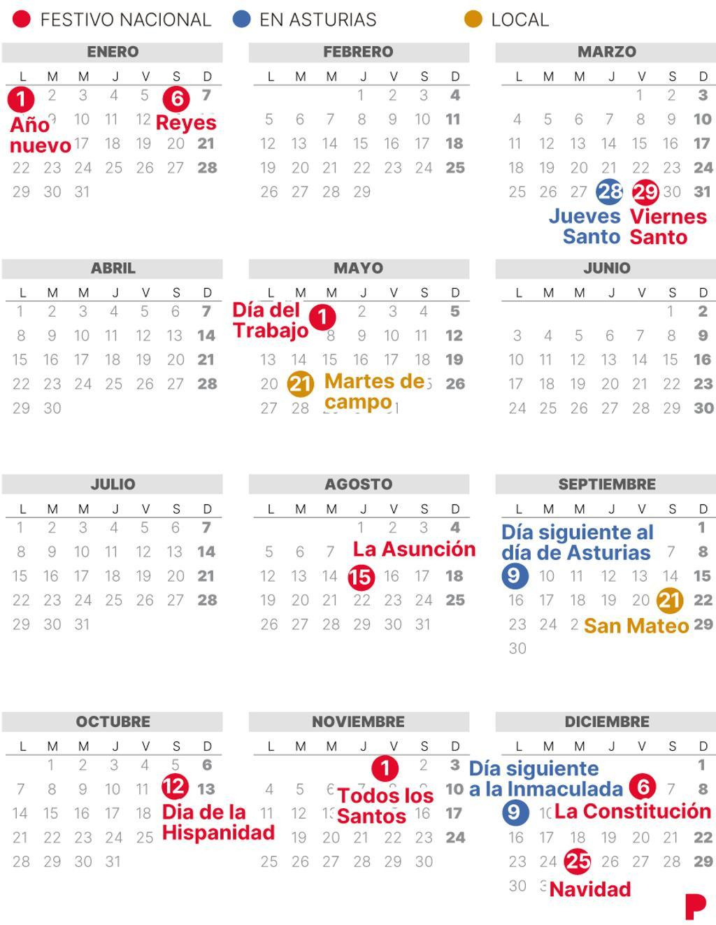 Calendario Laboral De Oviedo De 2024 (Con Festivos) | Calendario Laboral Oviedo 2025