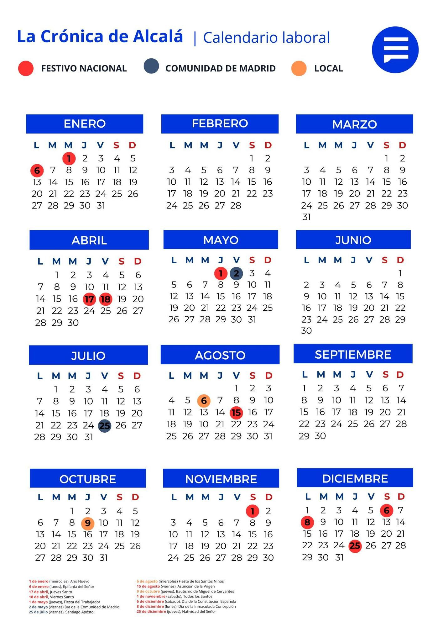 Calendario Laboral En Alcalá De Henares 2025: Estos Son Los Días | Calendario Laboral 2025 Alcala De Henares