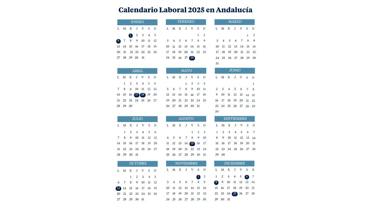 Calendario Laboral En Andalucía (2024-2025): Días Festivos | Calendario 2025 Con Festivos Andalucia