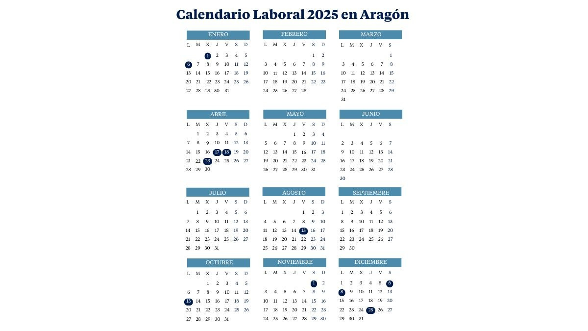 Calendario Laboral En Aragón (2024-2025): Días Festivos | Calendario Laboral 2025 Aragón