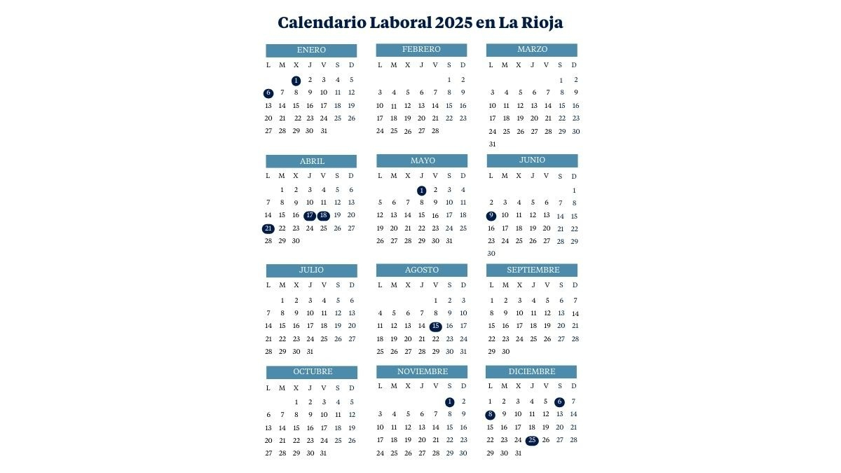 Calendario Laboral En La Rioja (2024-2025): Los Festivos | Calendario Laboral 2025 Logroño