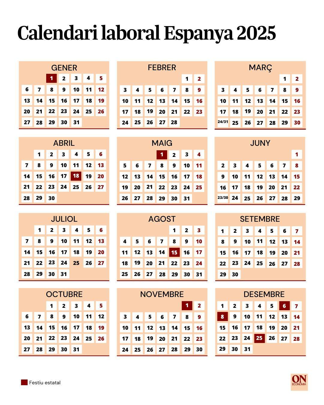 Calendario Laboral España 2025: Todos Los Puentes Y Festivos | Calendario Laboral 2025 España Boe