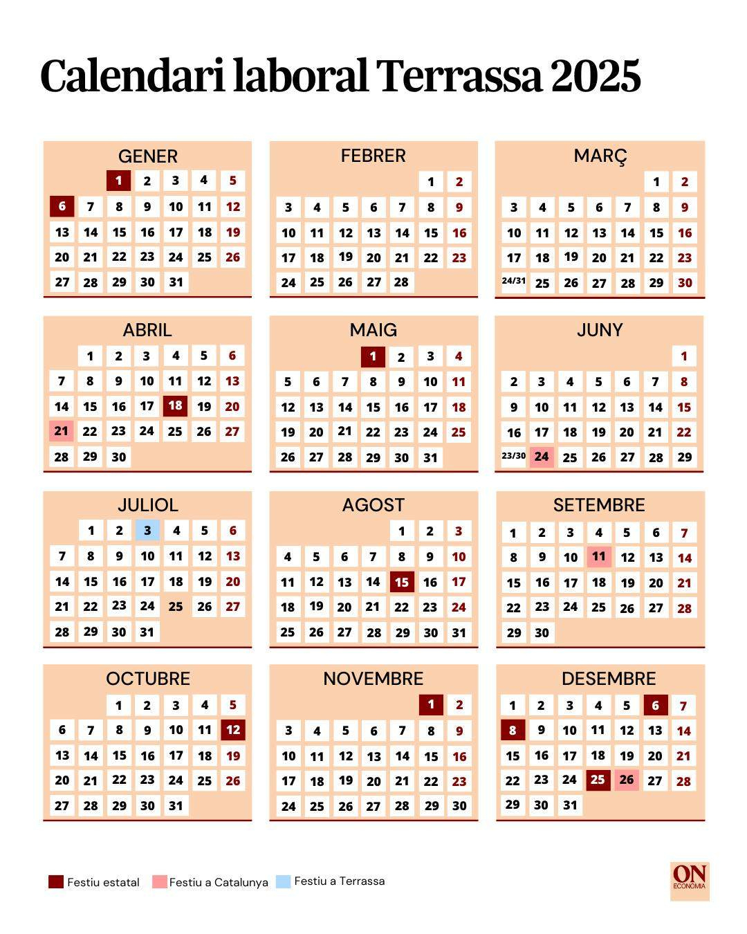 Calendario Laboral Terrassa 2025: Todos Los Puentes Y Festivos | Calendario Laboral Terrassa 2025