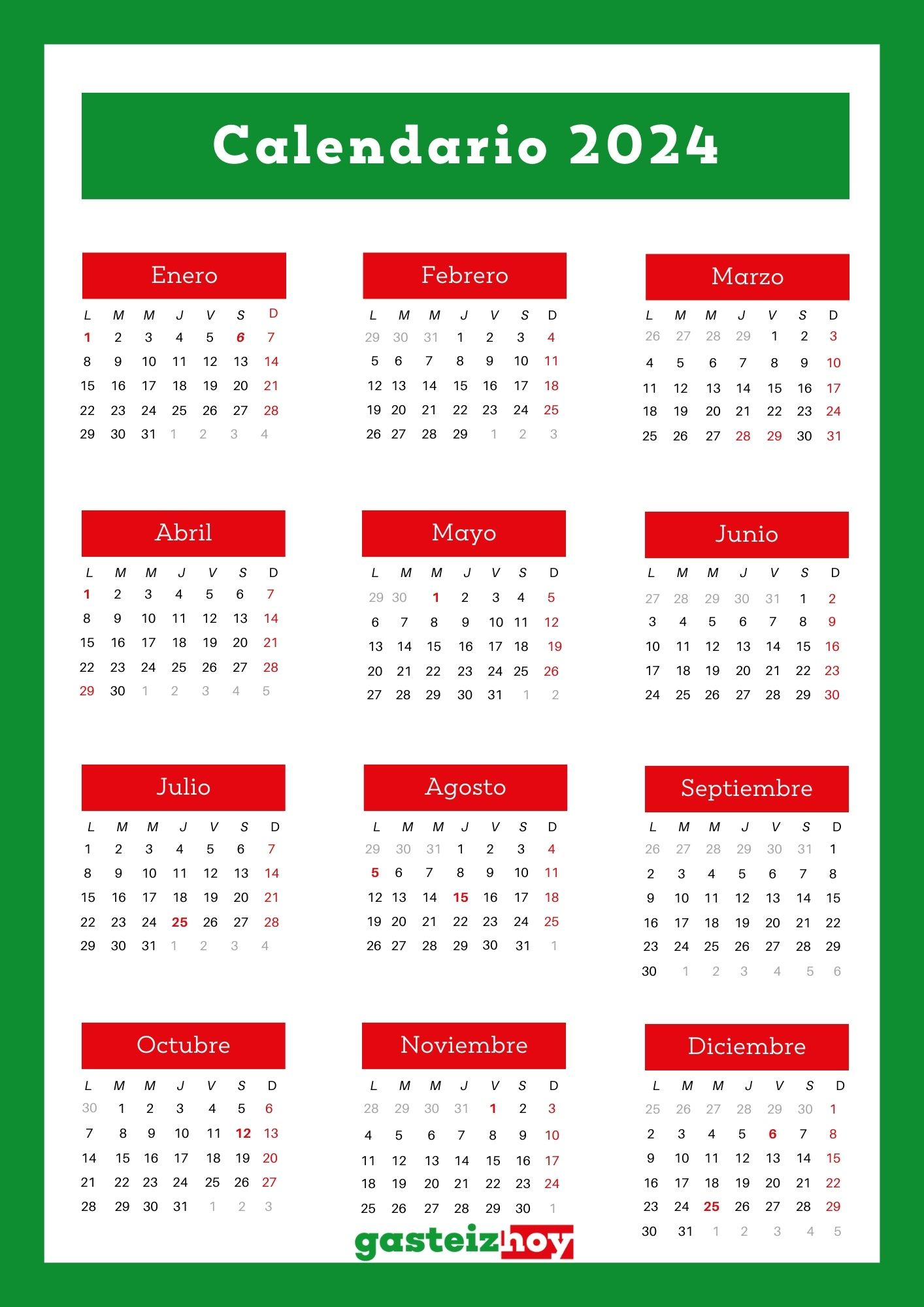 Calendario Laboral Y De Festivos Para 2025 En Álava Y Euskadi | Calendario Laboral 2025 Alava