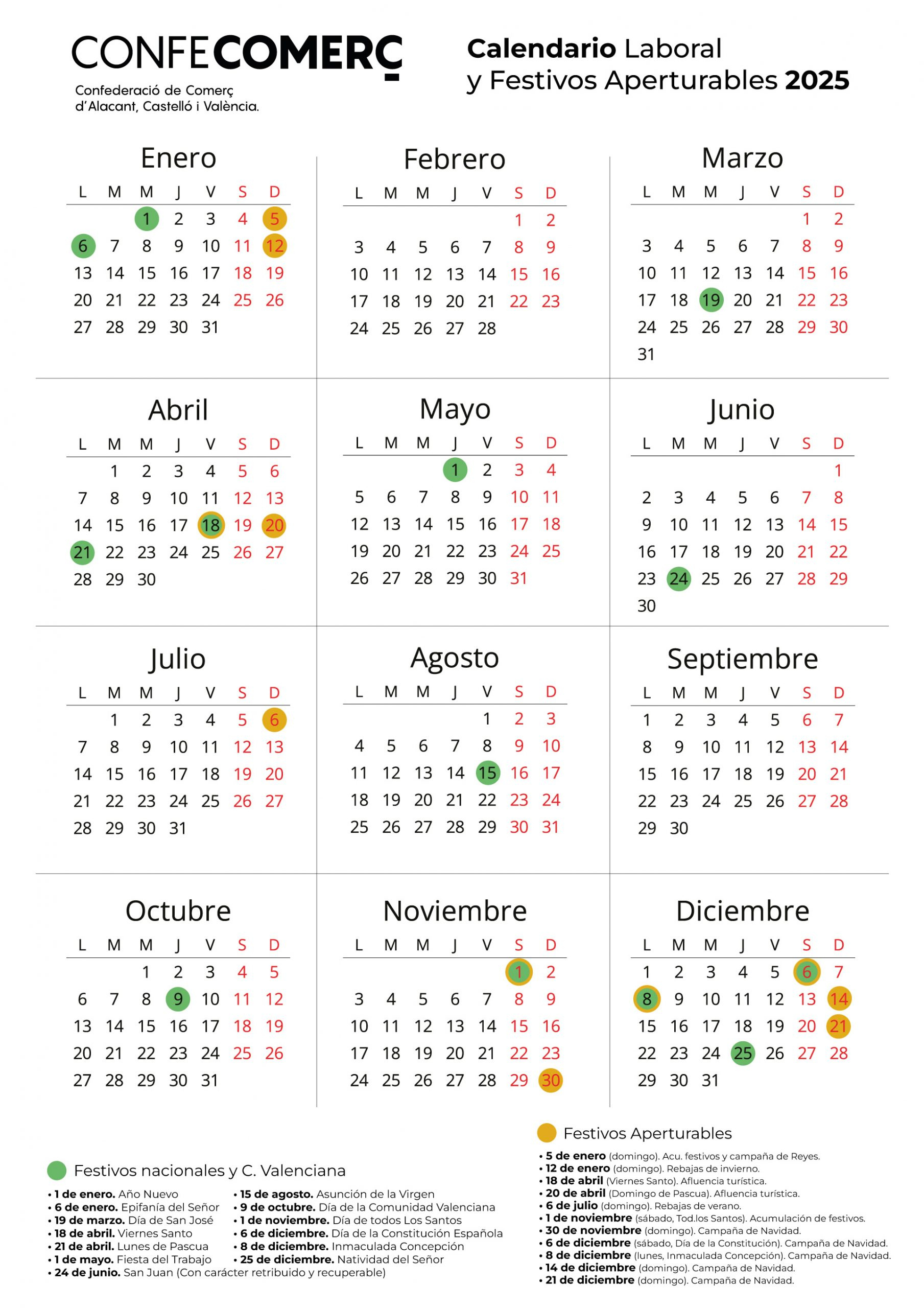 Calendario Laboral Y Festivos Aperturables 2025 De La Comunitat | Calendario Comunidad Valenciana 2025