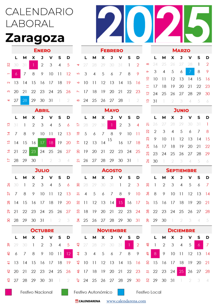 Calendario Festivos Zaragoza 2025