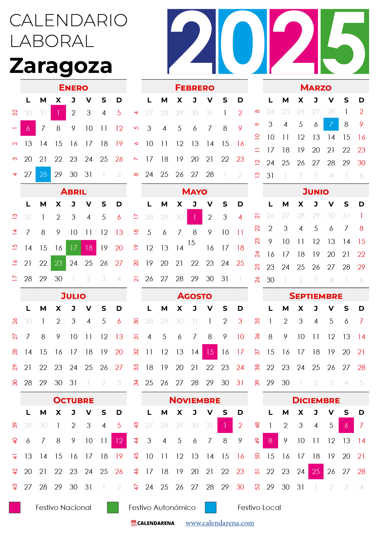 Calendario Laboral Zaragoza 2025 Pdf | Calendario Festivos Zaragoza 2025