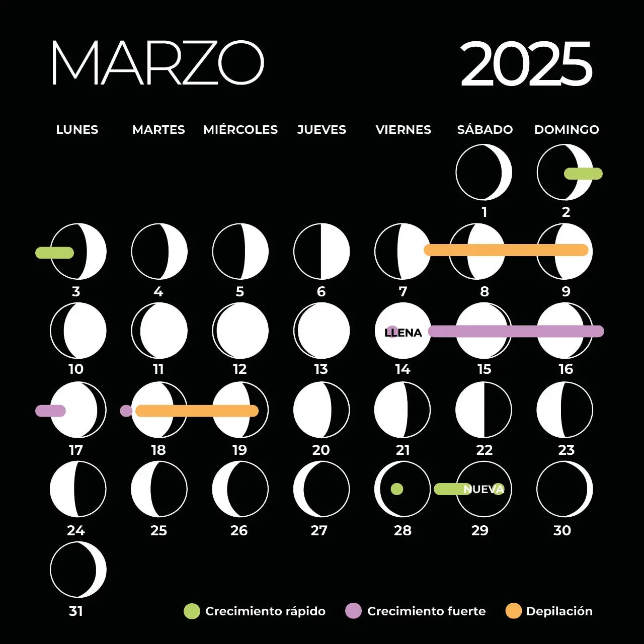 Calendario Lunar 2025: Fases Lunares, Siembra Y Corte De Pelo | Calendario Lunar Marzo 2025