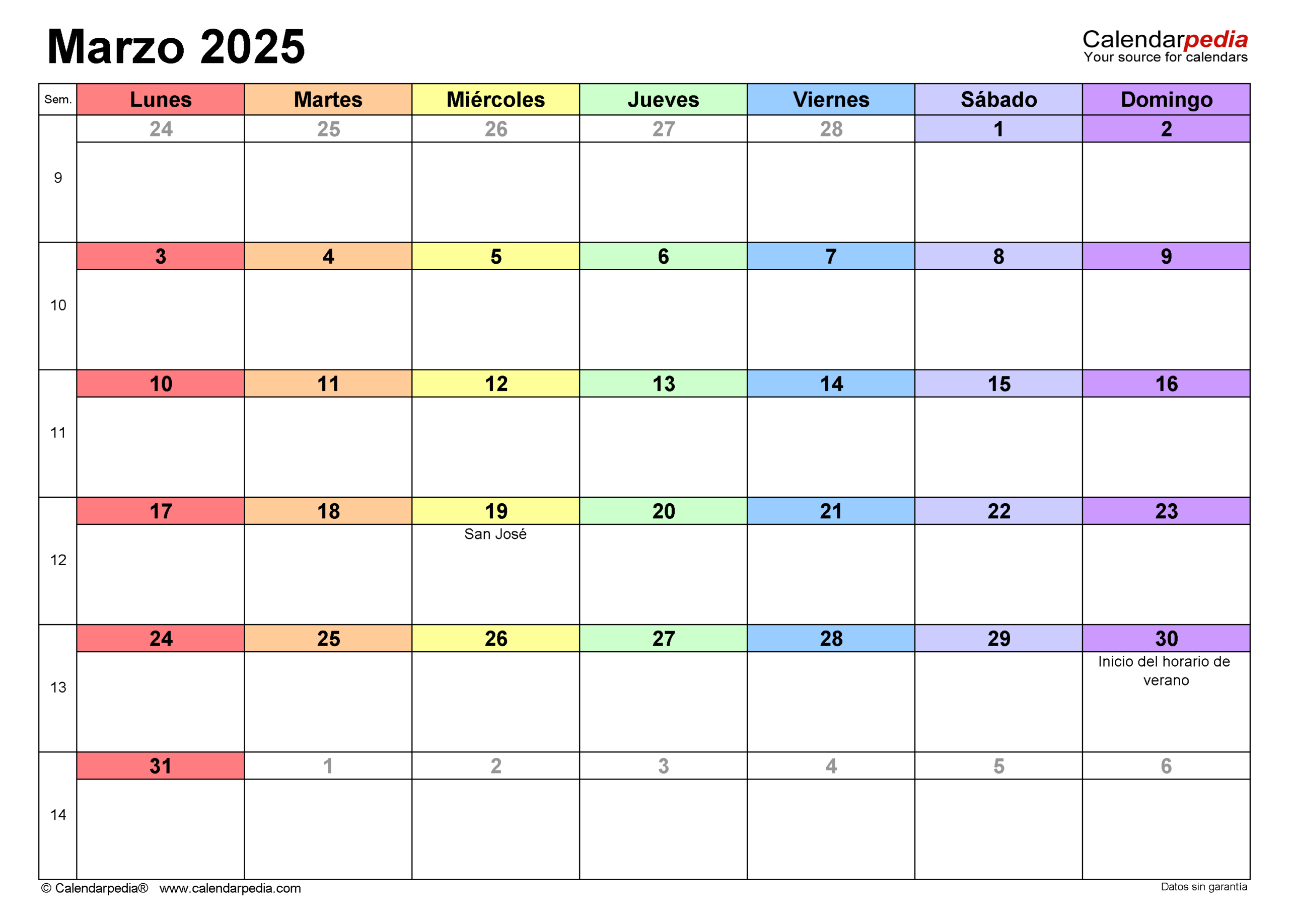 Calendario Marzo 2025 En Word, Excel Y Pdf - Calendarpedia | Calendario De Marzo Del 2025