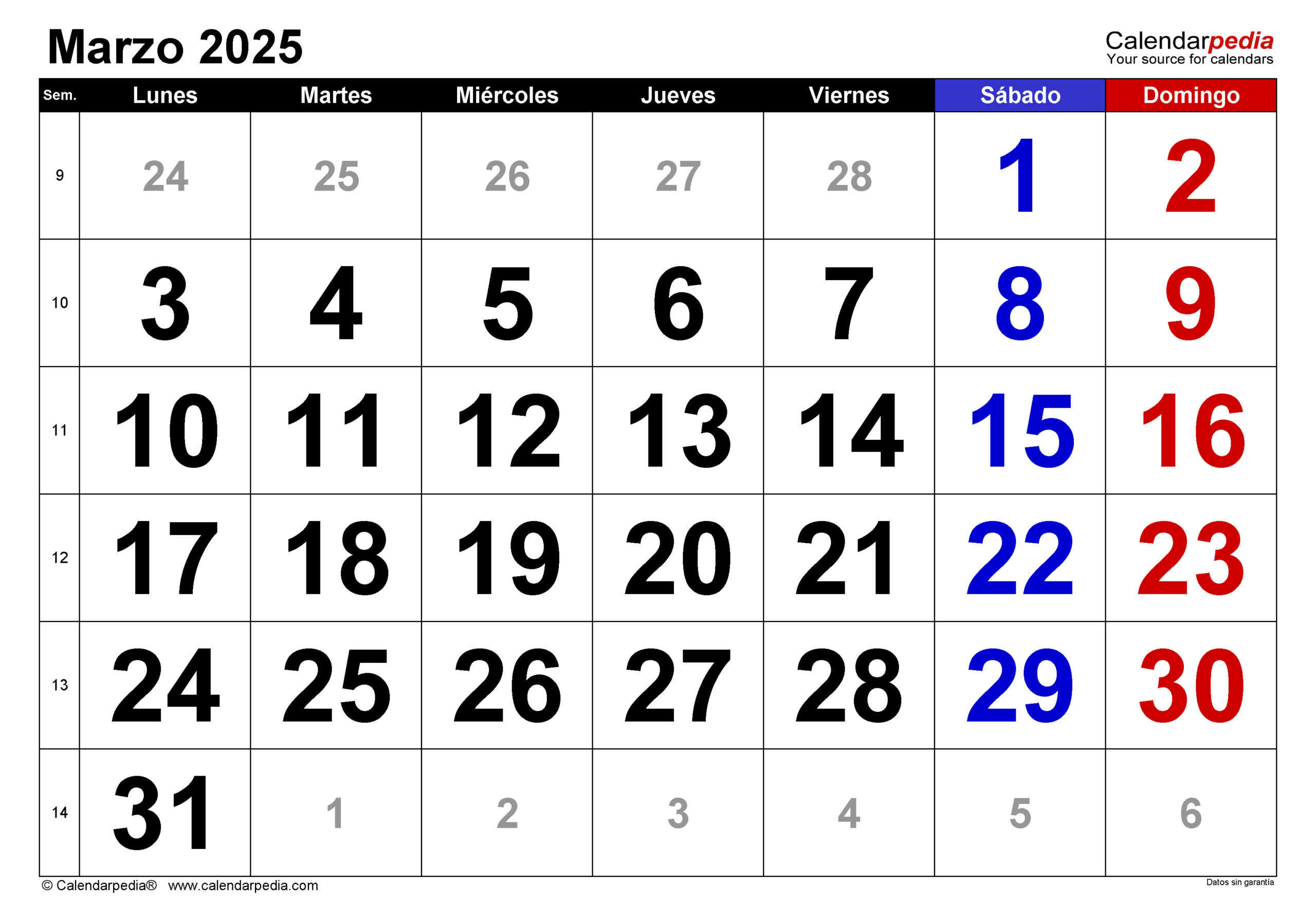 Calendario Marzo 2025 En Word, Excel Y Pdf - Calendarpedia | Calendario Marzo 2025 Para Imprimir